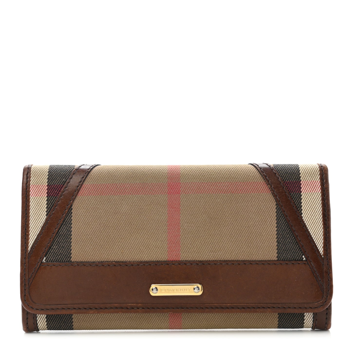 House Check Bridle Calfskin Penrose Continental Wallet Dark Tan