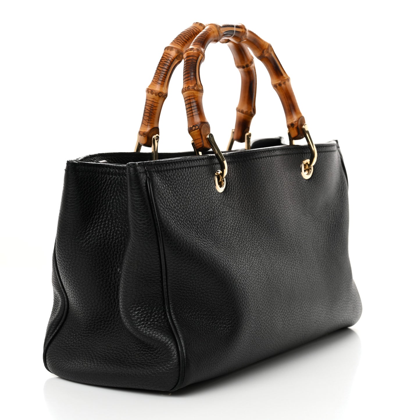 Pebbled Calfskin Medium Bamboo Shopper Tote Black