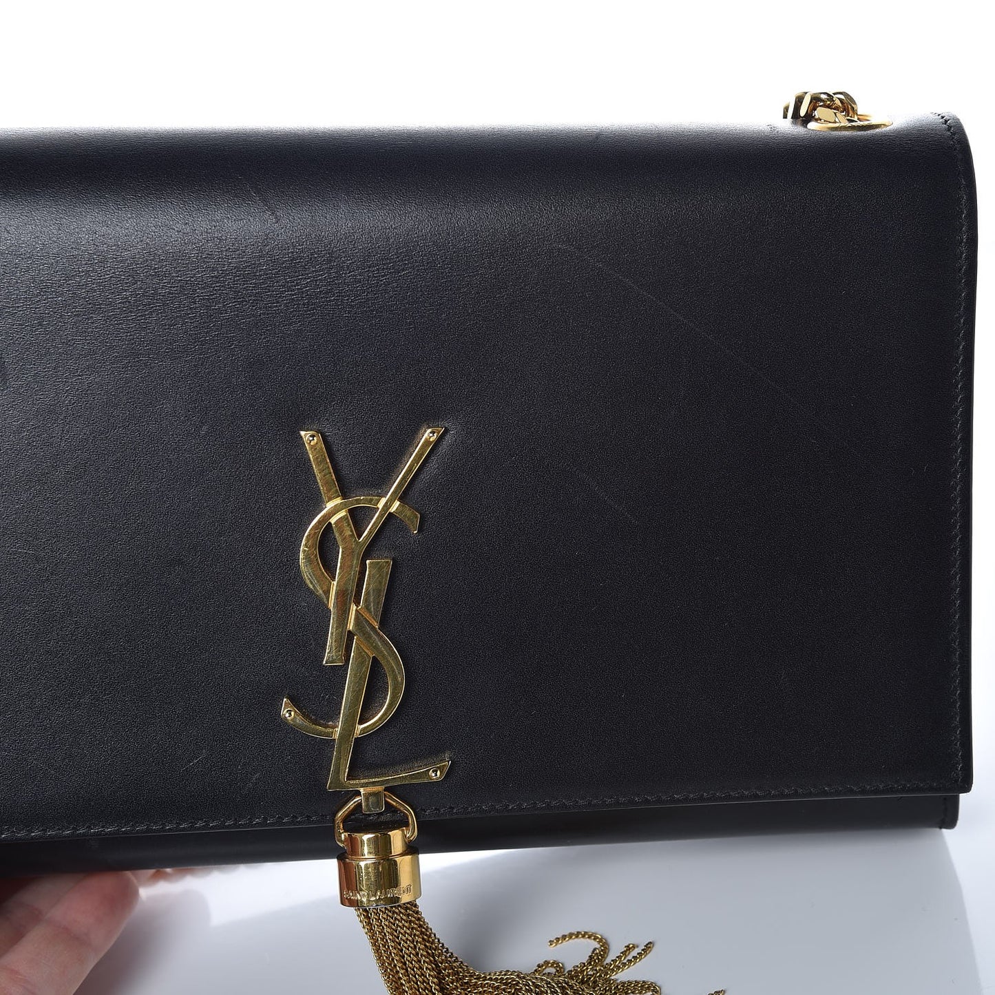 Smooth Calfskin Medium Classic Monogram Kate Tassel Satchel Black