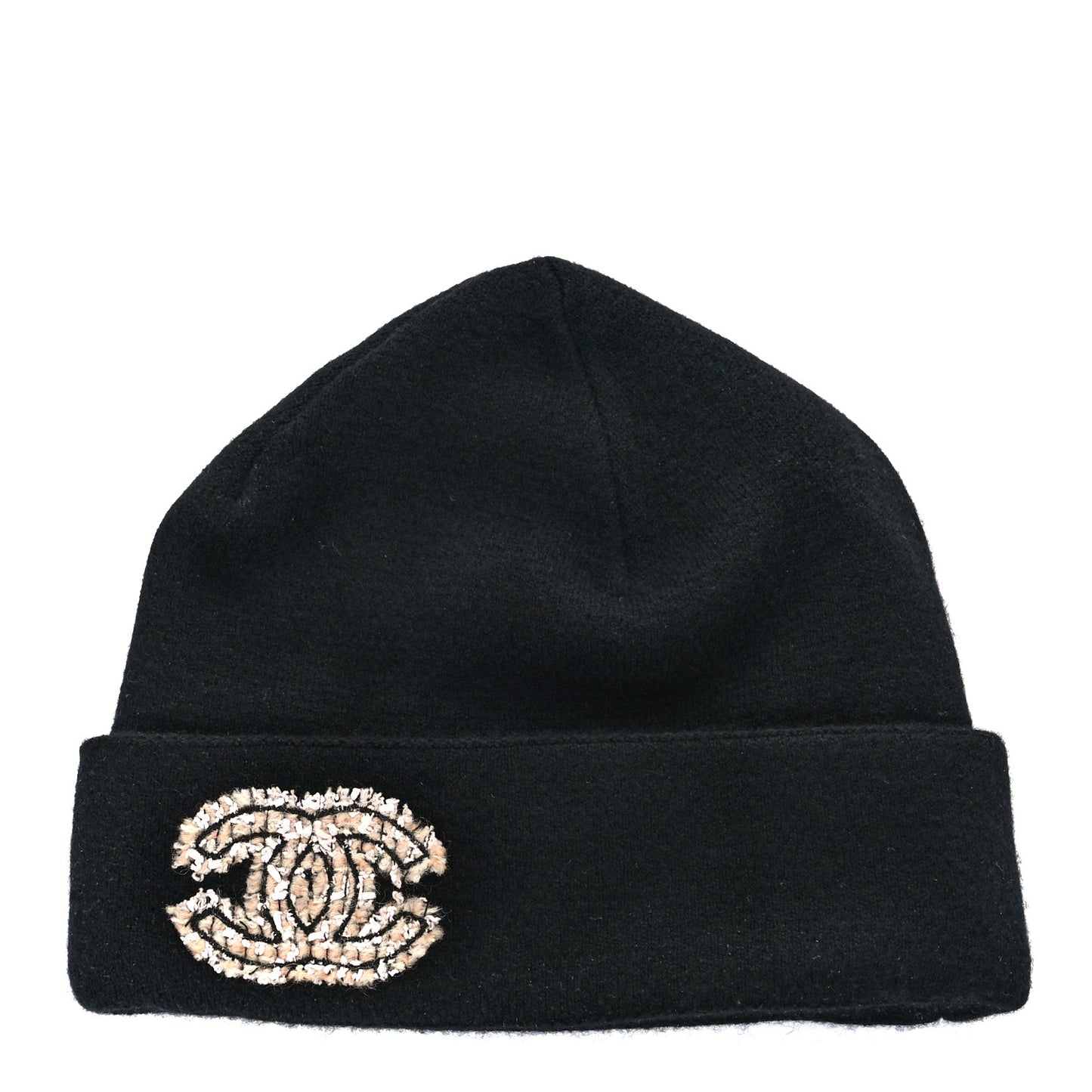Cashmere Tweed CC Beanie Hat Black Multicolor