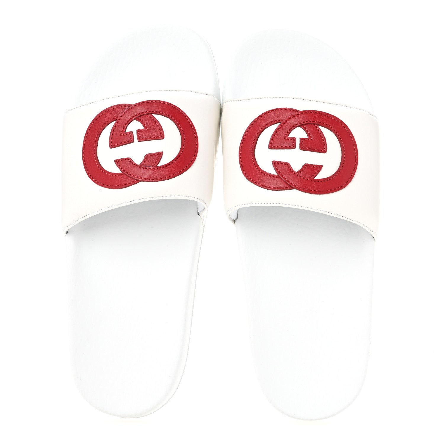 Gucci Nappa Miro Soft Calfskin Womens Interlocking G Slide Sandals 39 Great White Hibiscus Red 2 of 9