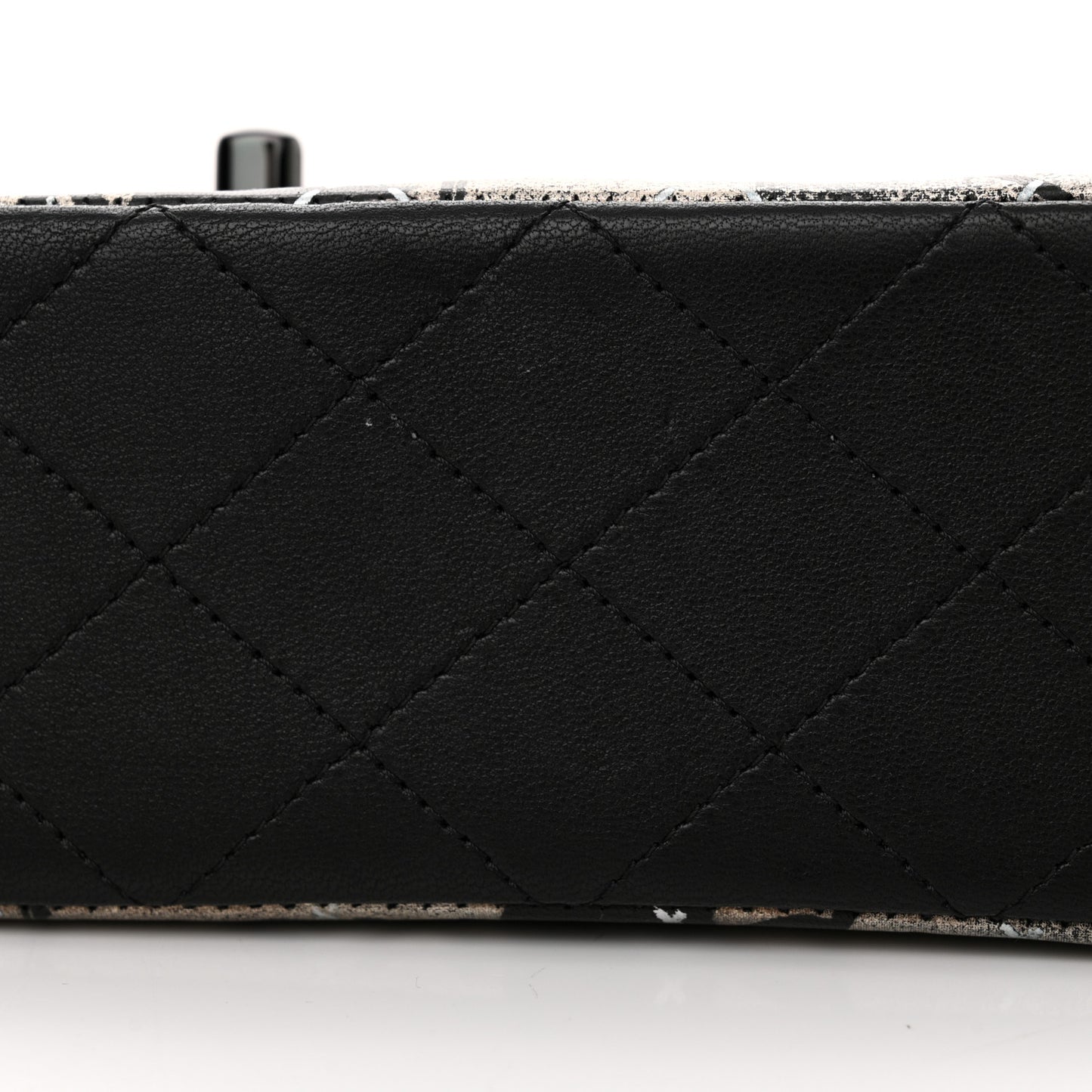 Metallic Lambskin Painted Feministe Newsprint Medium Double Flap So Black
