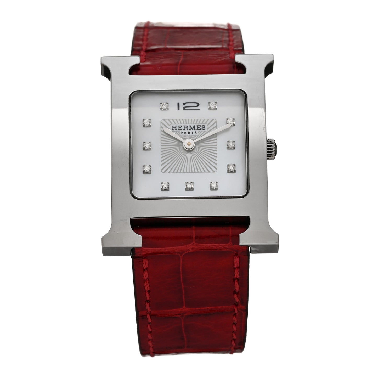 Stainless Steel Alligator Diamond Mother of Pearl 26mm Heure H Hour Quartz Watch Braise