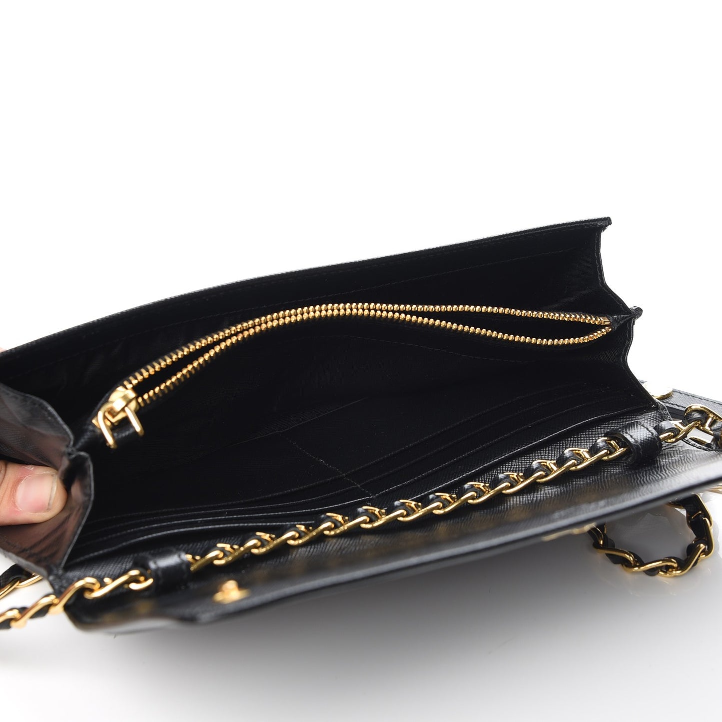 Saffiano Metal Oro Chain Wallet Nero Black