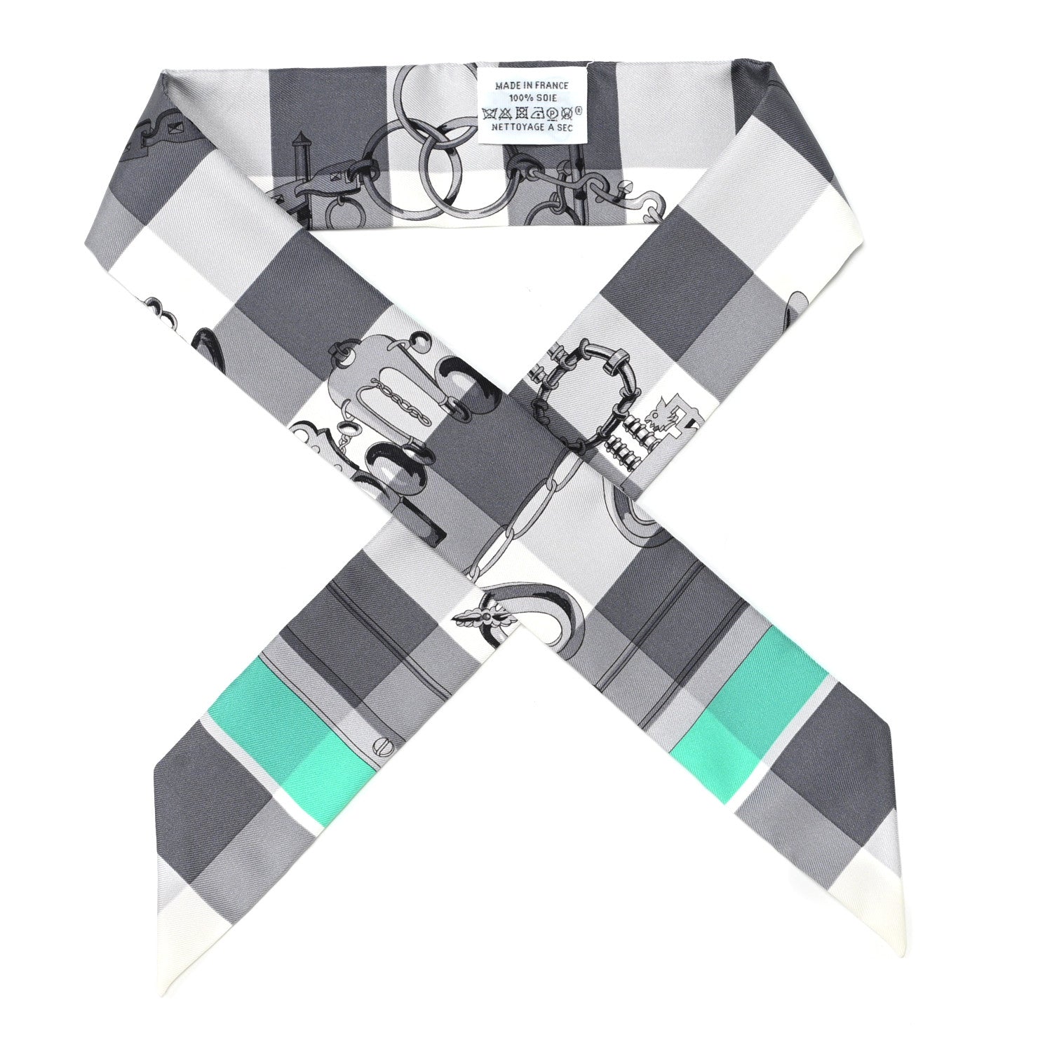 Hermes Silk Mors Et Gourmettes Vichy Twilly Anthracite Menthol White 1 of 5