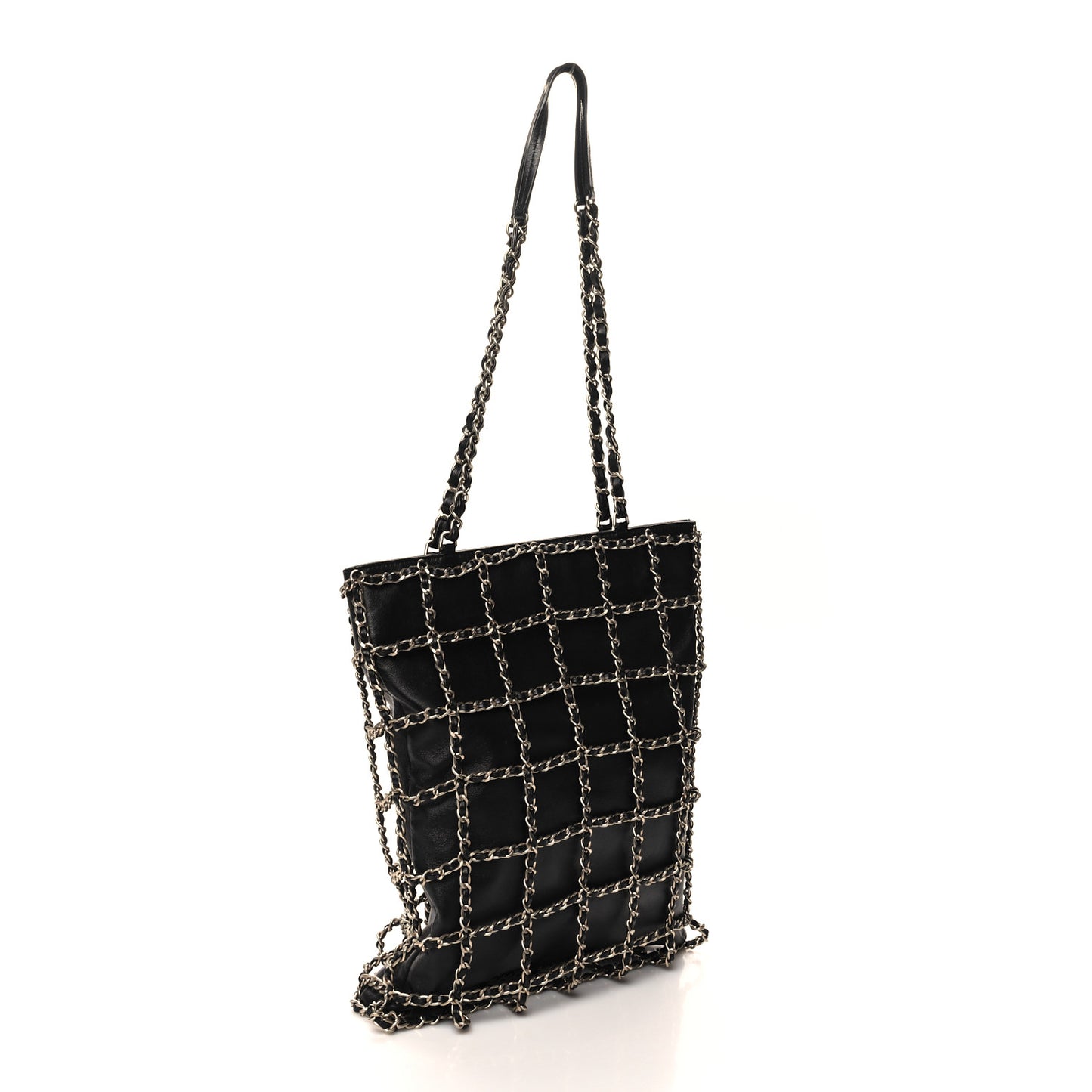 Lambskin Large Shopping Chain Tote Black