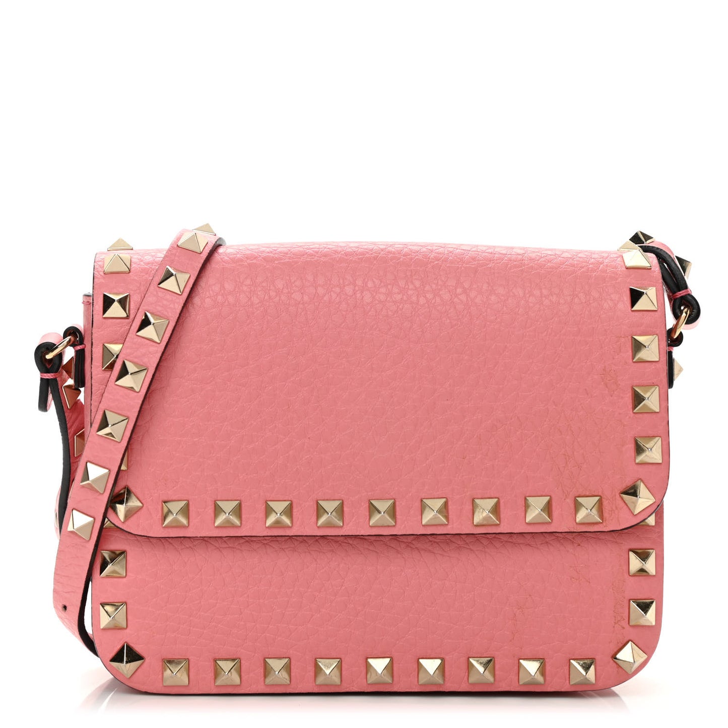Pebbled Calfskin Rockstud Flap Crossbody Bag Paradise Rose