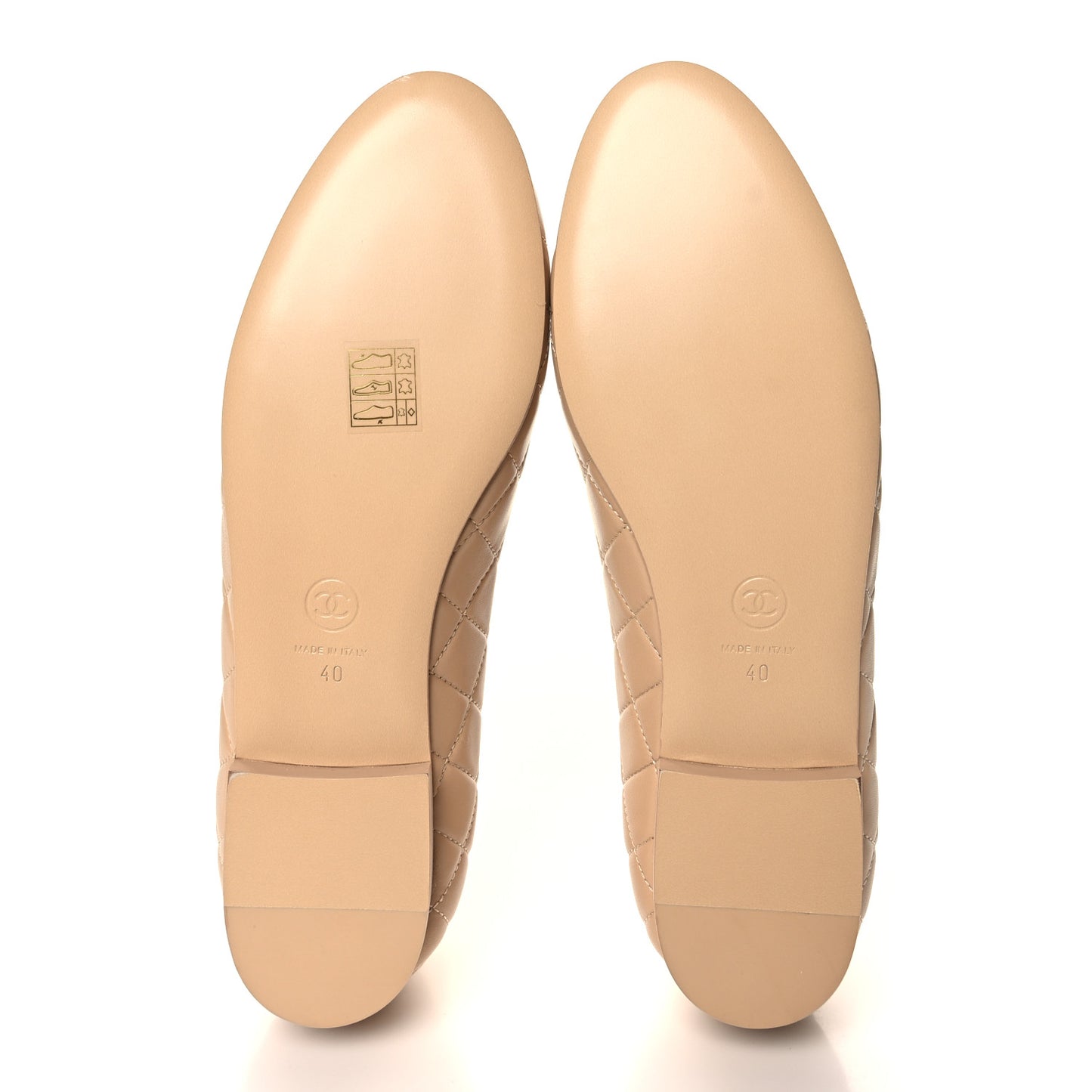 Lambskin Quilted CC Ballerina Flats 40 Light Beige