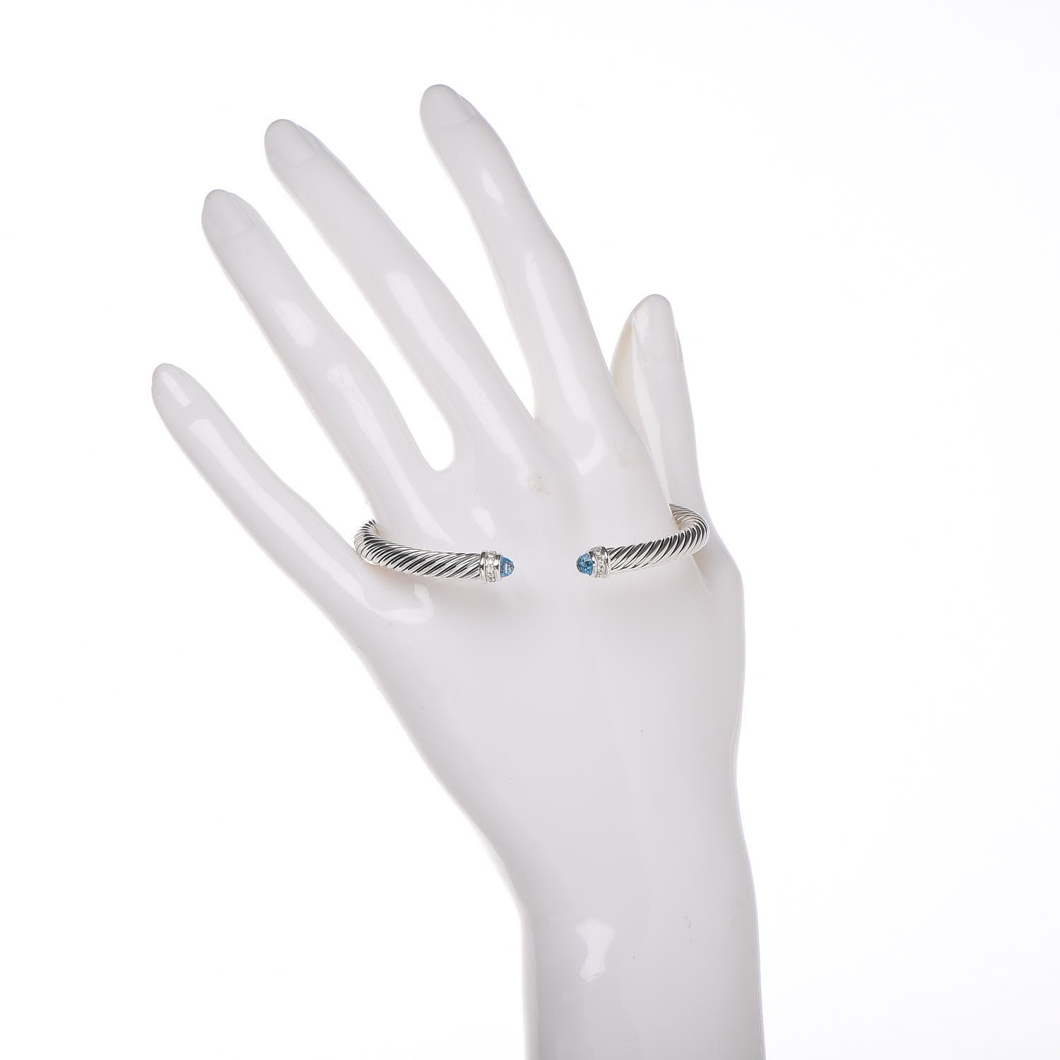 David Yurman Sterling Silver Diamond Blue Topaz 5mm Cable Classics Bracelet 2 of 5