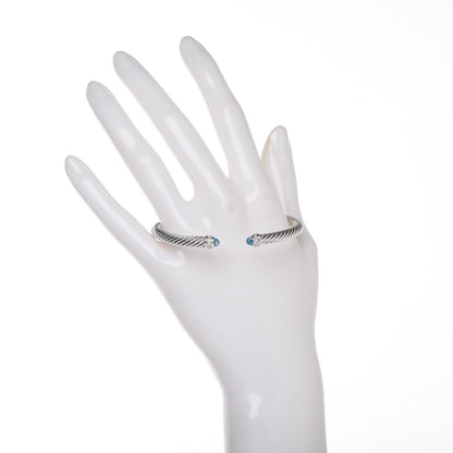 David Yurman Sterling Silver Diamond Blue Topaz 5mm Cable Classics Bracelet 2 of 5