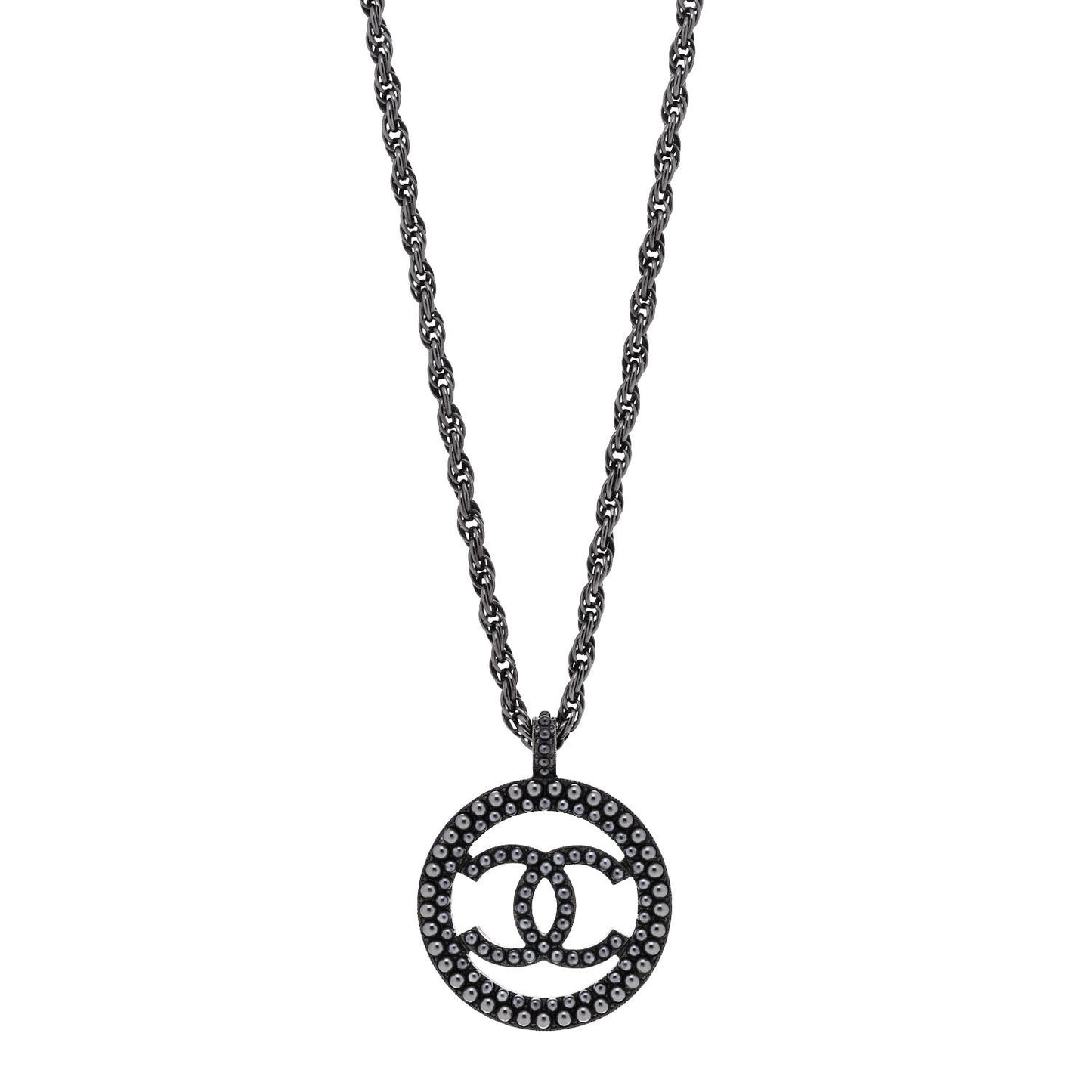 Ruthenium Pearl CC Round Pendant Necklace