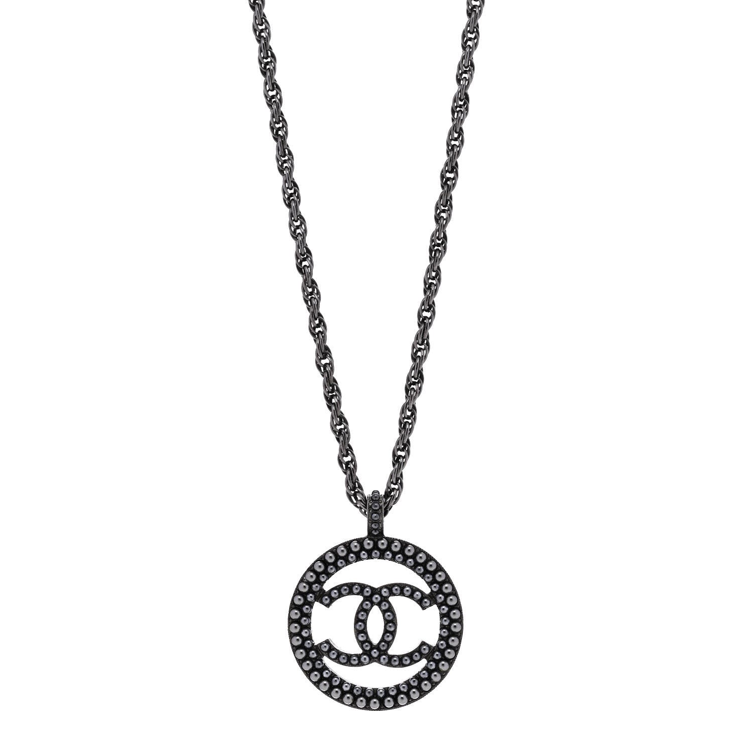 Chanel Ruthenium Pearl CC Round Pendant Necklace 1 of 6