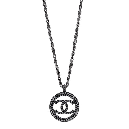 Chanel Ruthenium Pearl CC Round Pendant Necklace 1 of 6