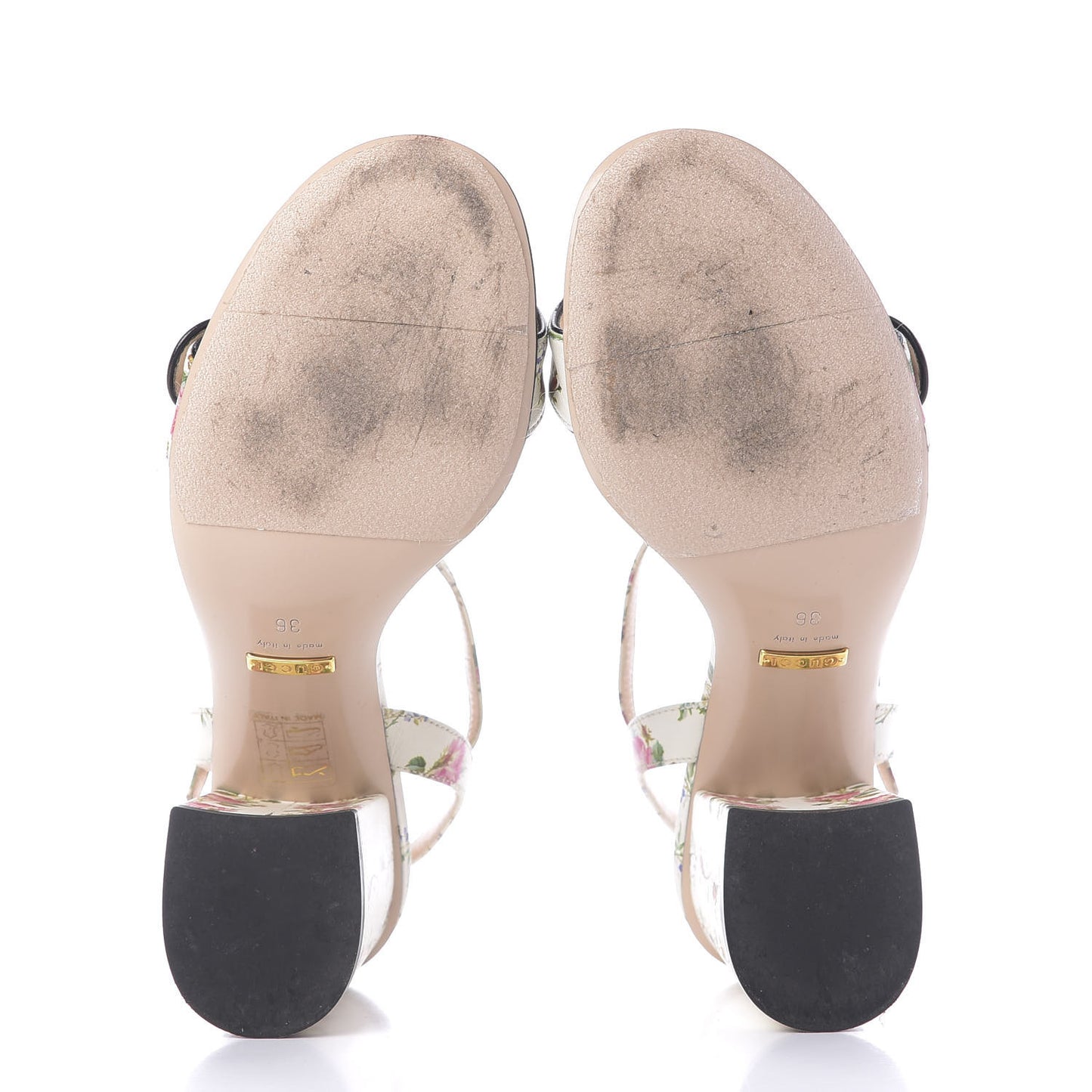 Calfskin Rose Print GG Marmont Ankle Wrap 75mm Sandals 36 Multicolor