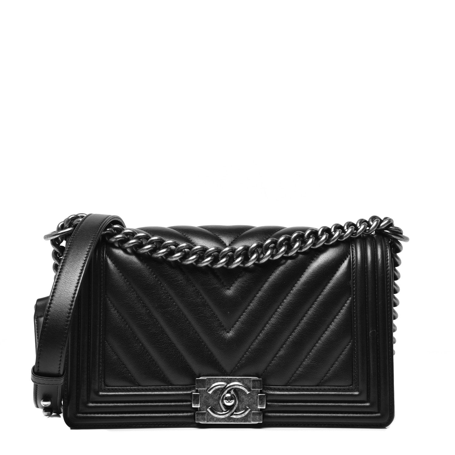 Chanel Calfskin Chevron Quilted Medium Boy Flap Black 1 of 10