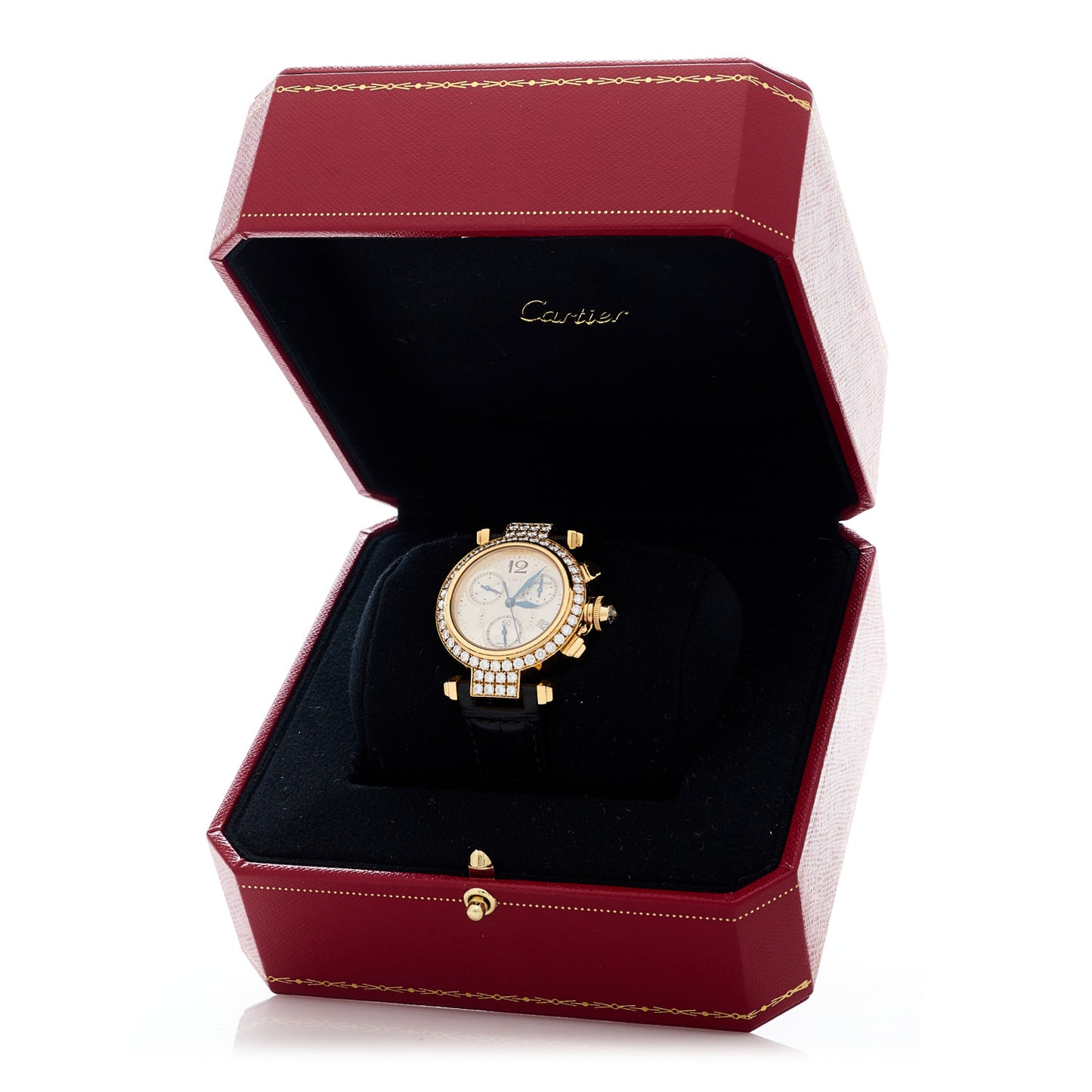 18K Yellow Gold Alligator Diamond Bezel 32mm Pasha C Chronograph Automatic Watch
