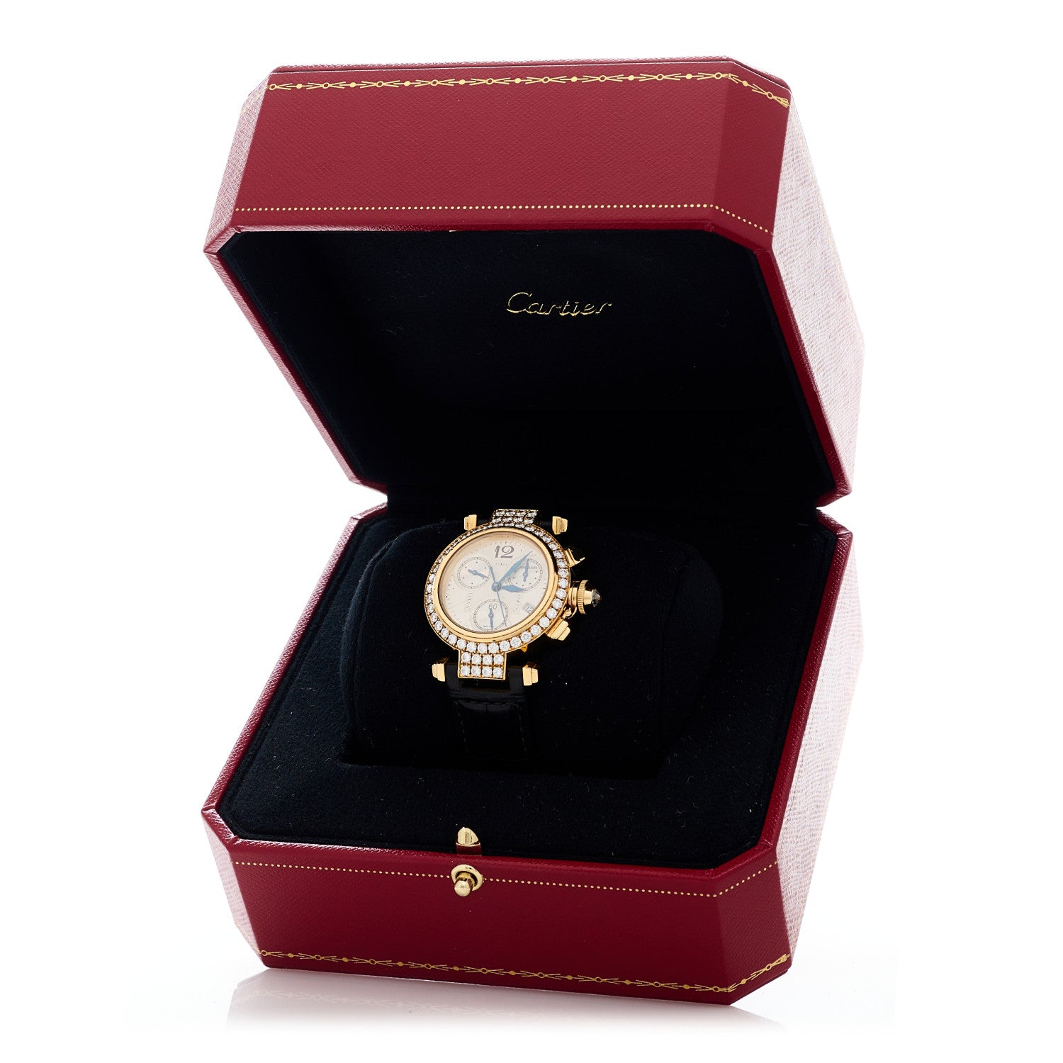 Cartier 18K Yellow Gold Alligator Diamond Bezel 32mm Pasha C Chronograph Automatic Watch 5 of 5