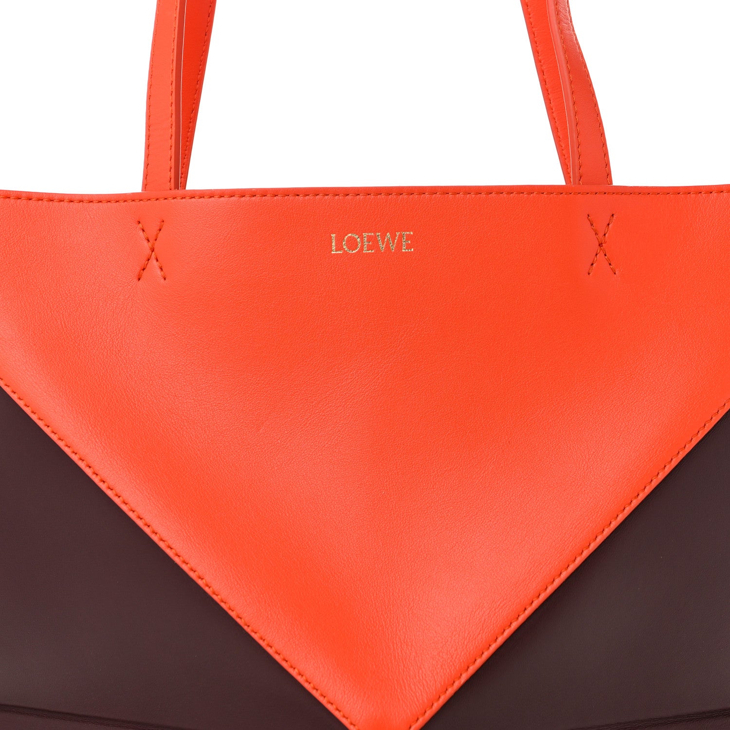 Loewe Shiny Calfskin Medium Puzzle Fold Tote Burgundy Orange 8 of 10