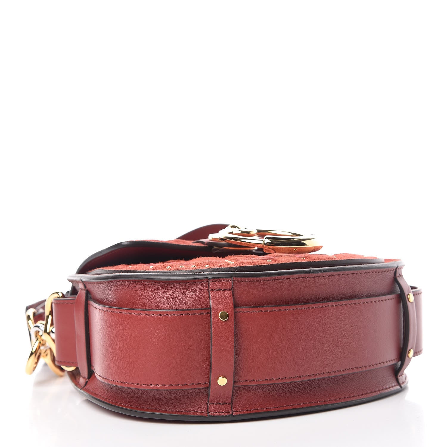 Chloe Suede Calfskin Quilted Embroidered Small Tess Bag Reddish Brown 5 of 8