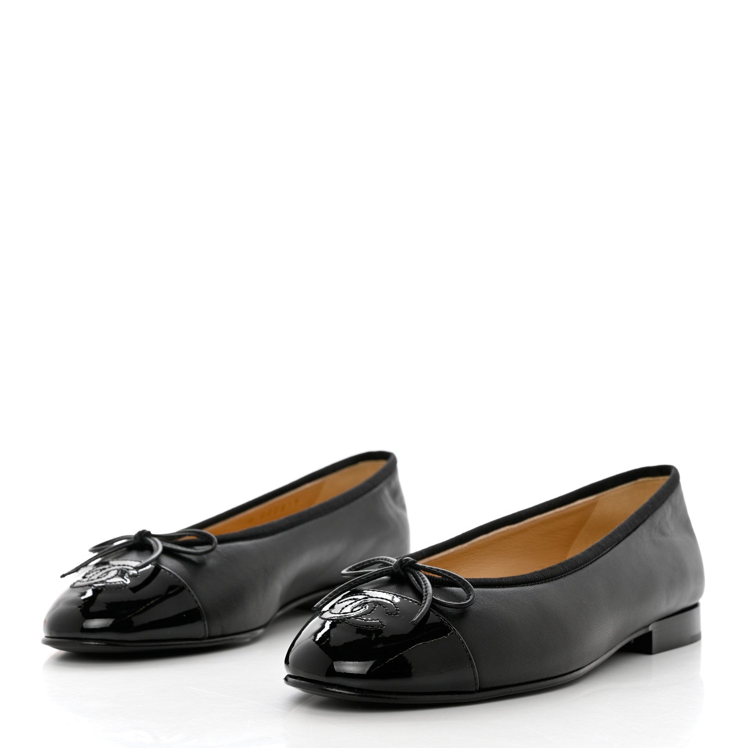 Chanel Lambskin Patent CC Cap Toe Ballerina Flats 36.5 Black 3 of 9