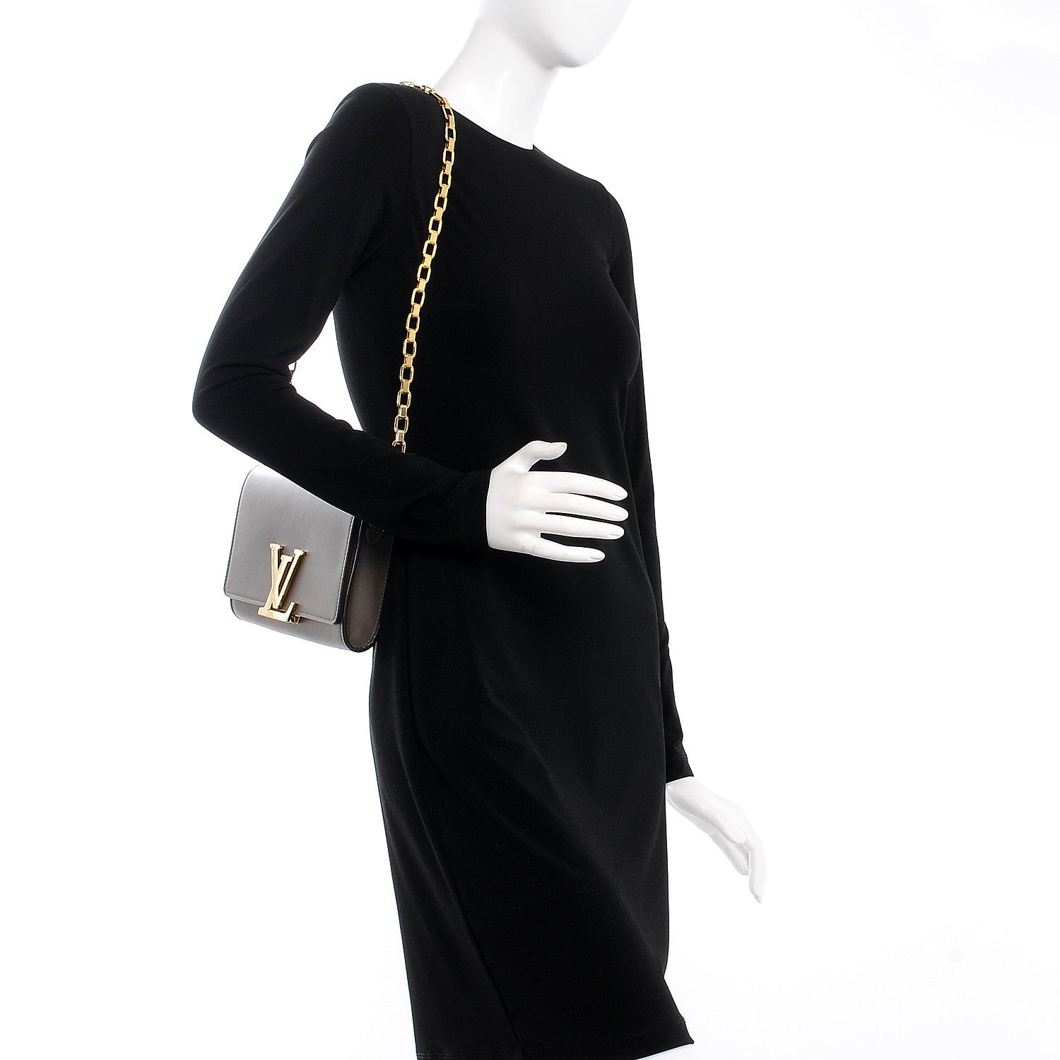 Louis Vuitton Calfskin Chain Louise GM Granit 2 of 8