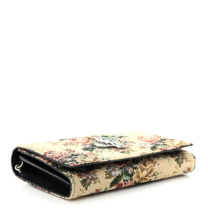 Saint Laurent Tapestry Bouquet Monogram Chain Wallet Beige Rogue Blue 4 of 9