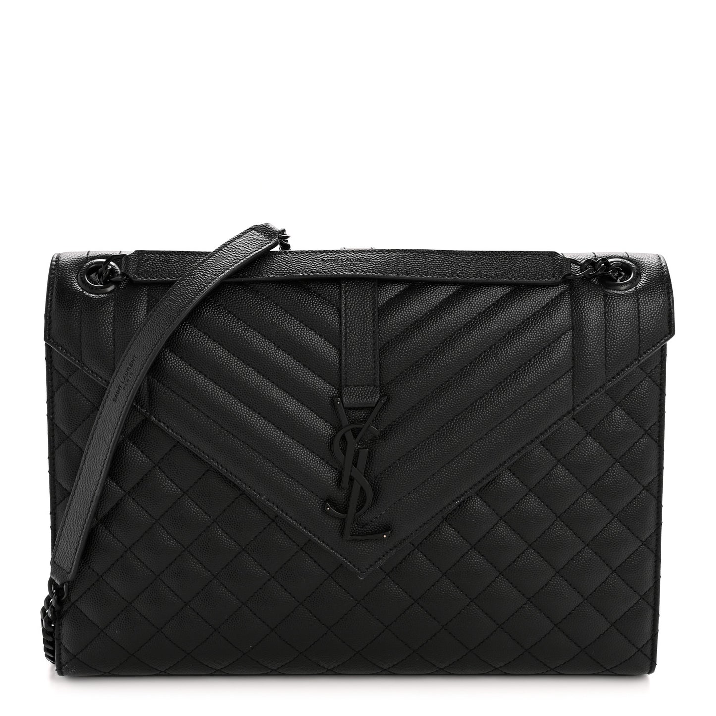 Grain De Poudre Textured Mixed Matelasse Large Triquilt Monogram Monochrome Satchel Black