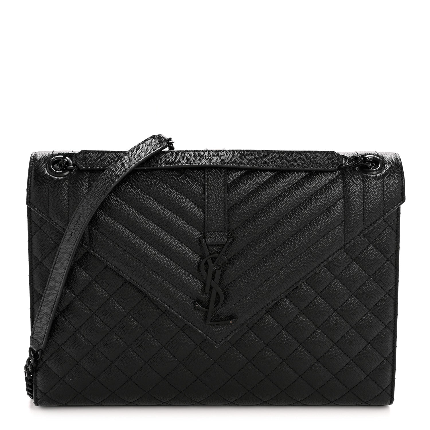 Saint Laurent Grain De Poudre Textured Mixed Matelasse Large Triquilt Monogram Monochrome Satchel Black 1 of 15