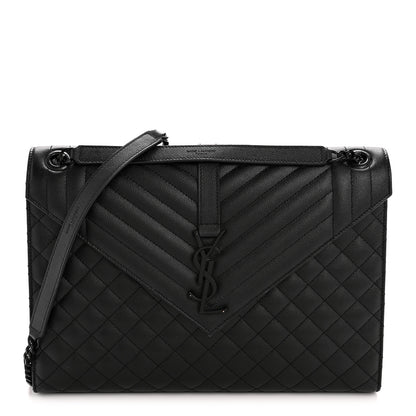 Saint Laurent Grain De Poudre Textured Mixed Matelasse Large Triquilt Monogram Monochrome Satchel Black 1 of 15