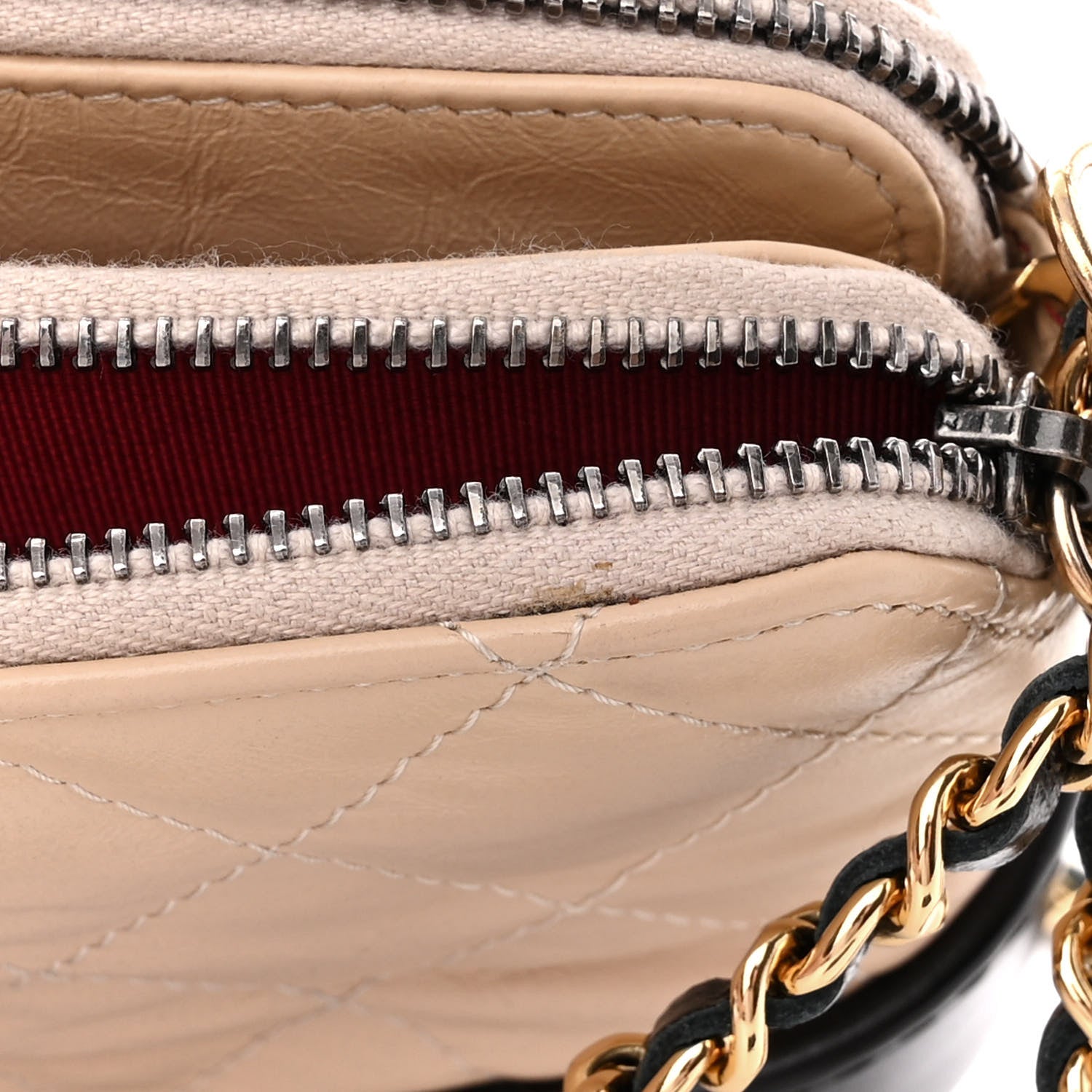 Chanel Aged Calfskin Quilted Small Gabrielle Clutch With Chain Beige Black 12 of 17