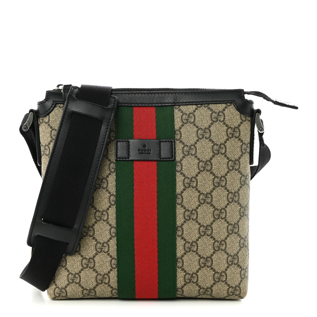 Gucci GG Supreme Monogram Web Messenger Bag Black 1 of 10