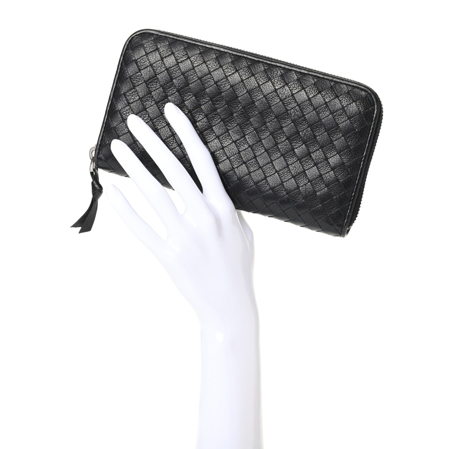 Goatskin Intrecciato Zip Around Wallet Black