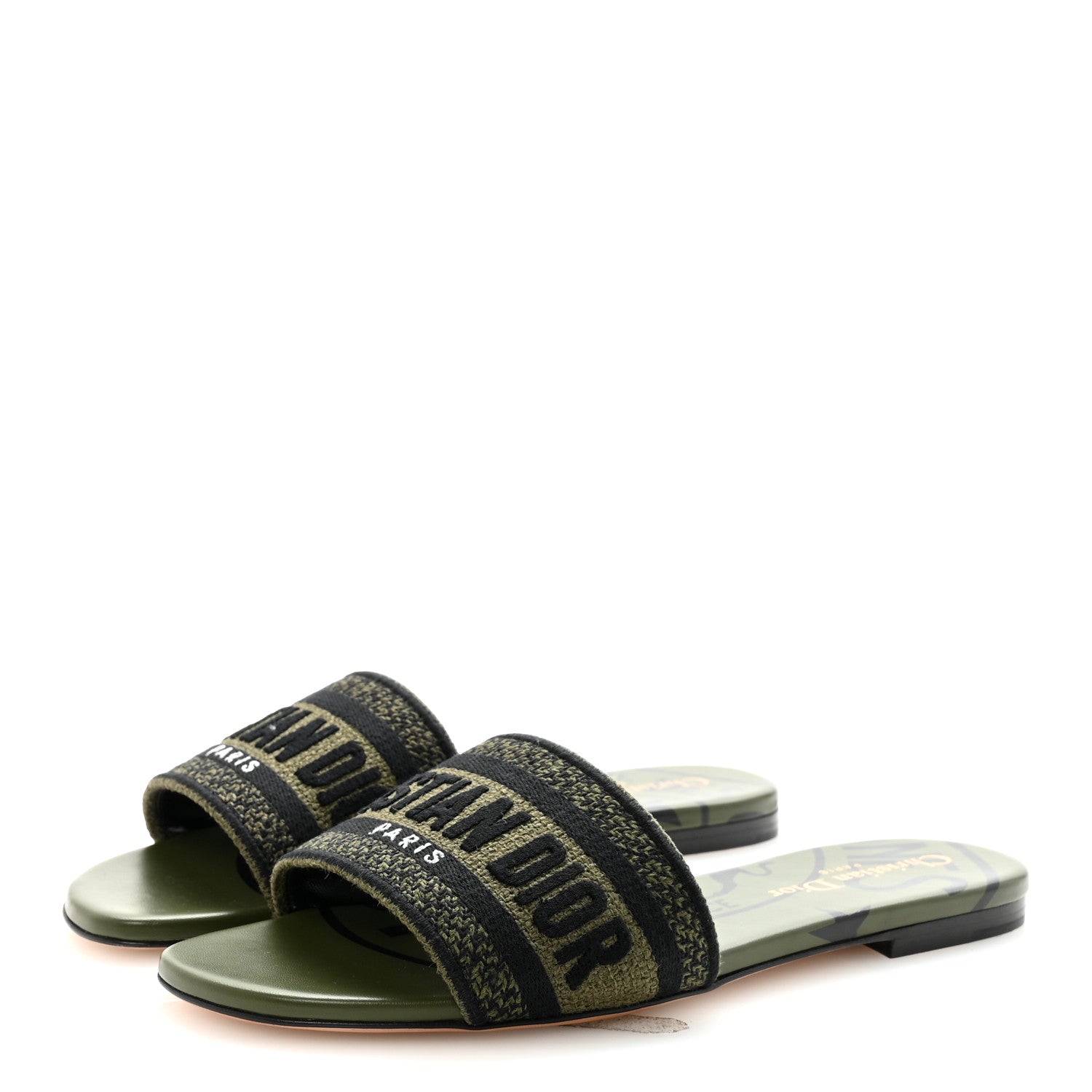 Christian Dior Canvas Union Embroidered Dway Flat Slide Sandals 36.5 Kaki 4 of 10