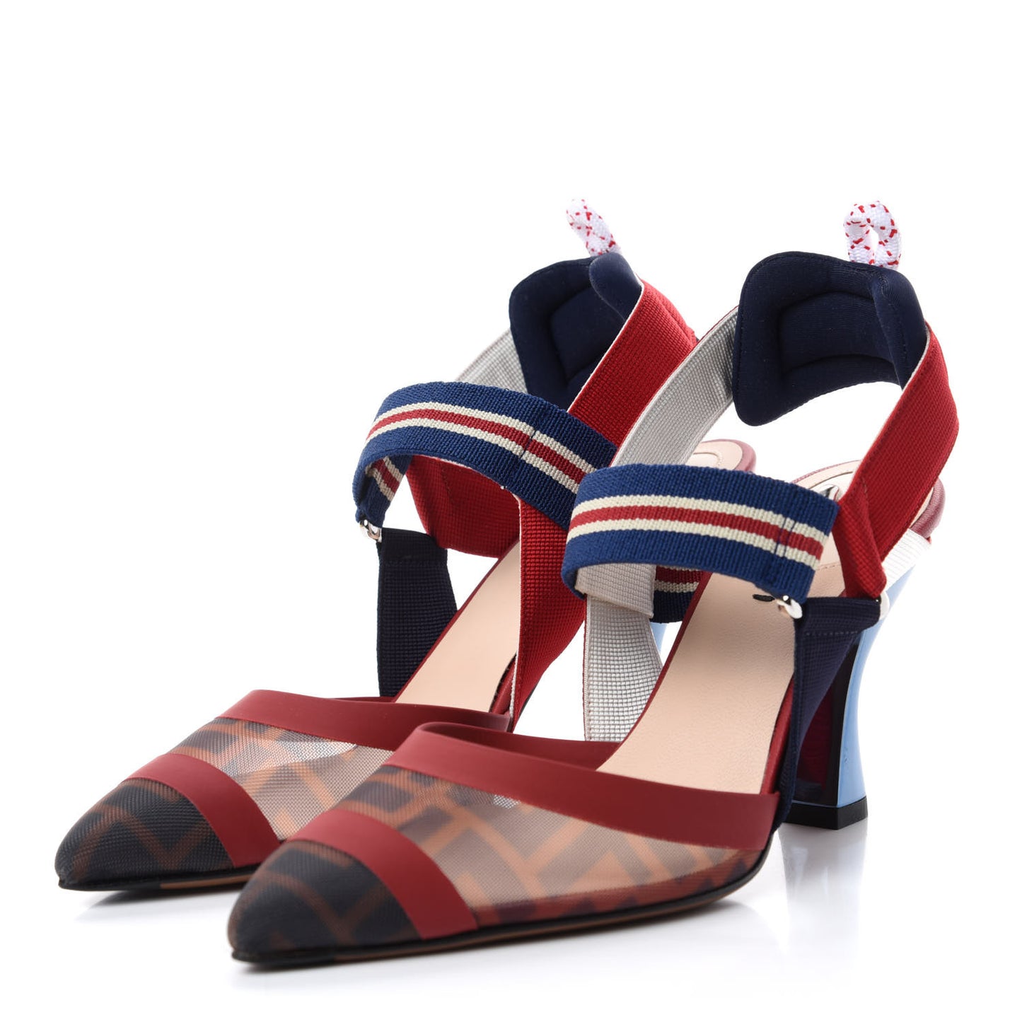 Technical Mesh FF Colibri 85mm Slingback Pumps 36 Tobacco Moro Zaffiro Ciliegia Rosso