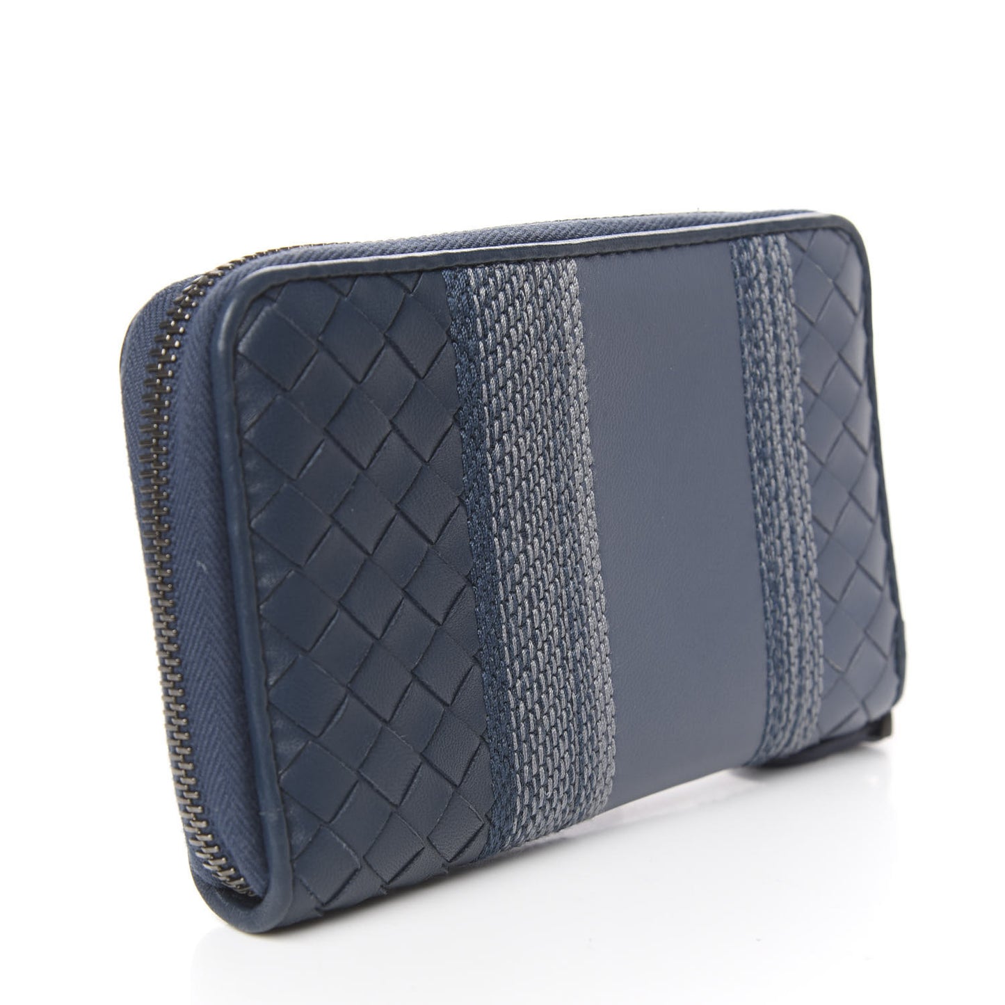 Nappa Embroidered Zip Around Wallet Krim Denim