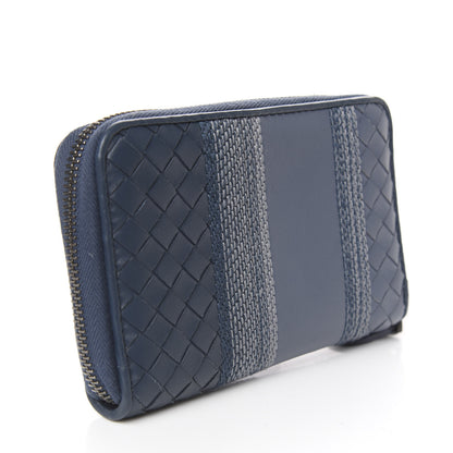 Bottega Veneta Nappa Embroidered Zip Around Wallet Krim Denim 3 of 6