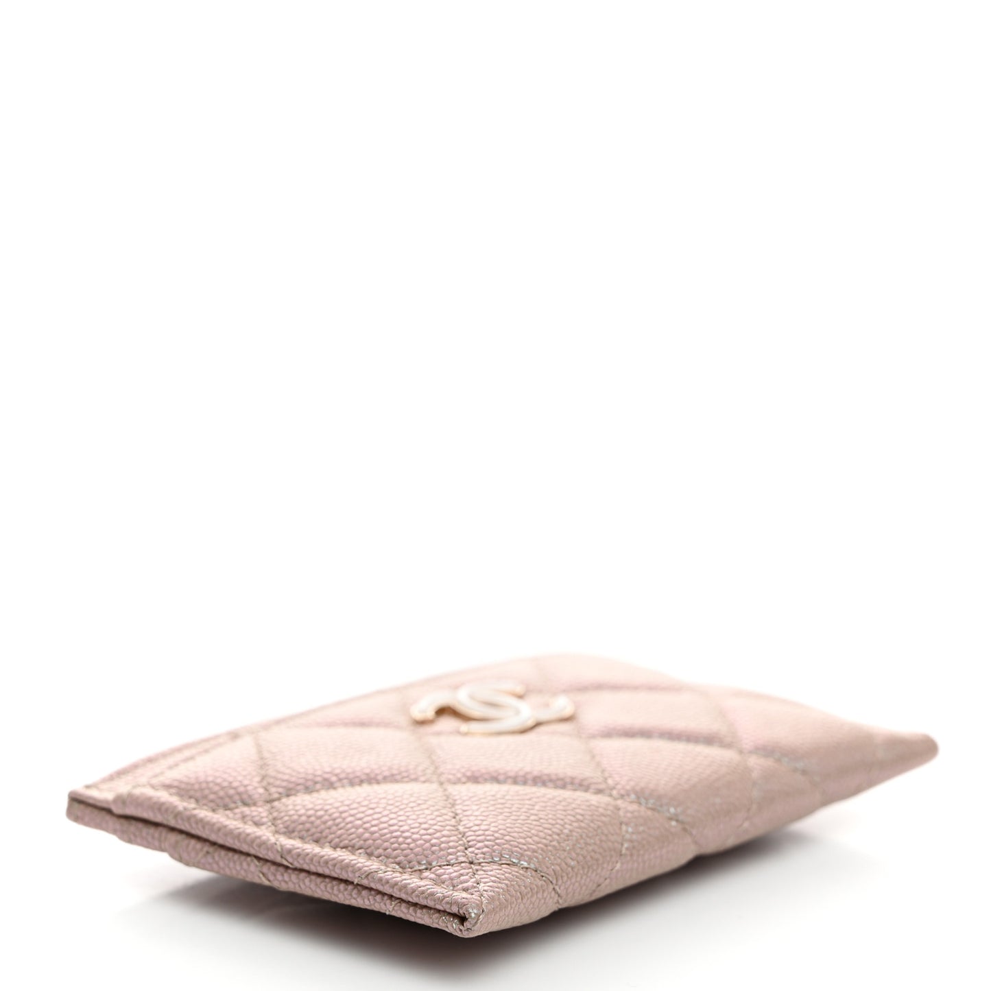 Iridescent Caviar Quilted Card Holder Beige