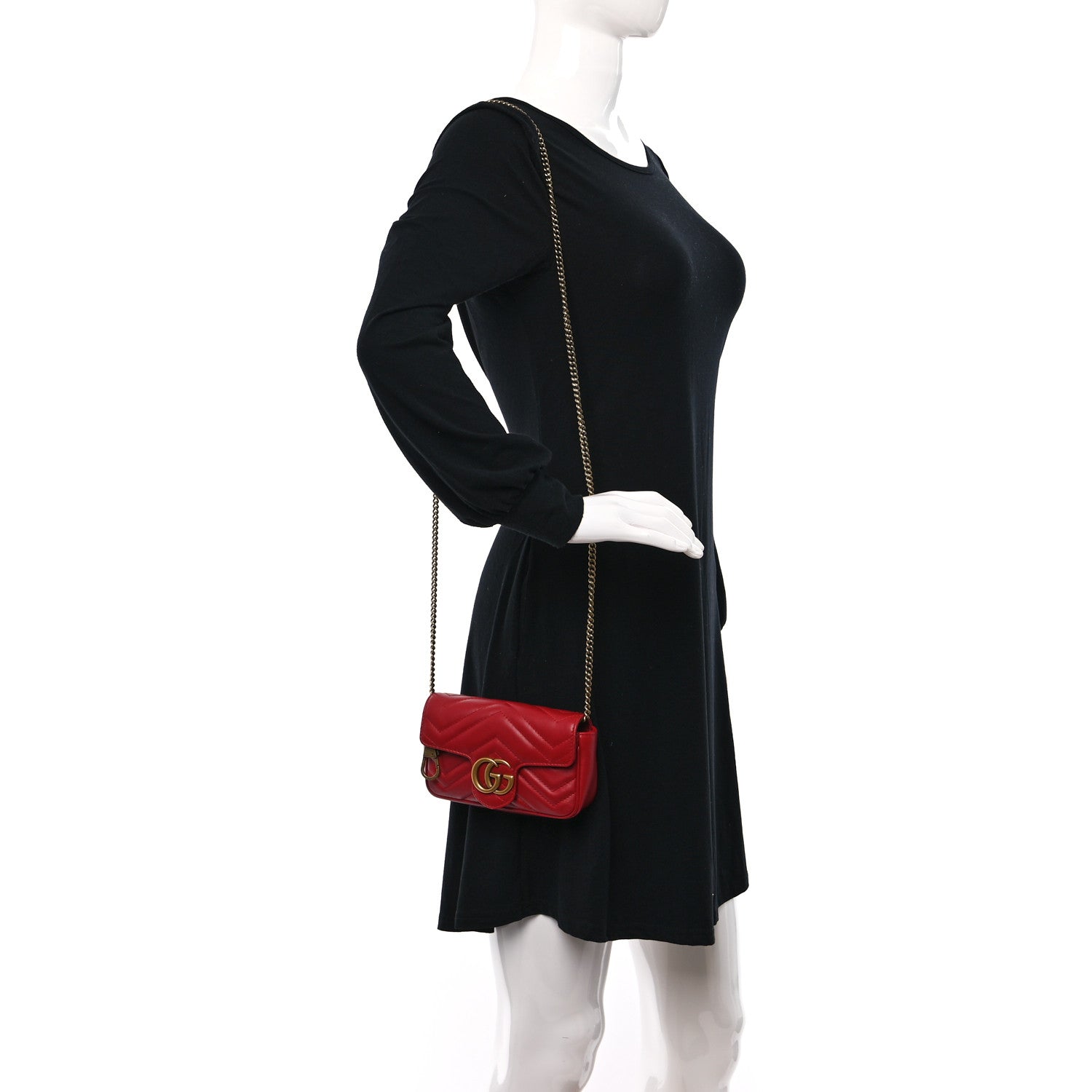 Gucci Calfskin Matelasse Super Mini GG Marmont Shoulder Bag Hibiscus Red 2 of 11