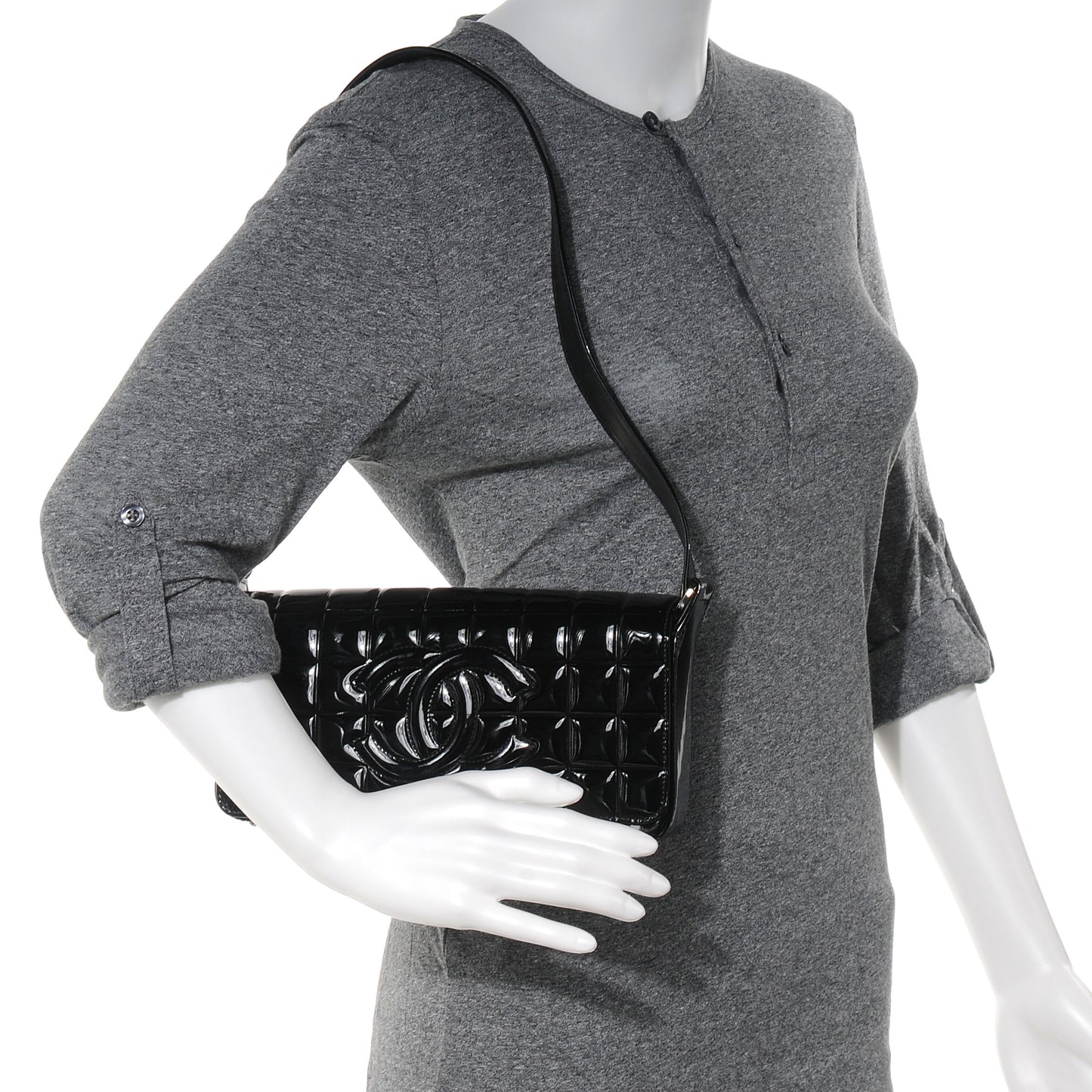 Patent Chocolate Bar Quilted CC Flap Black