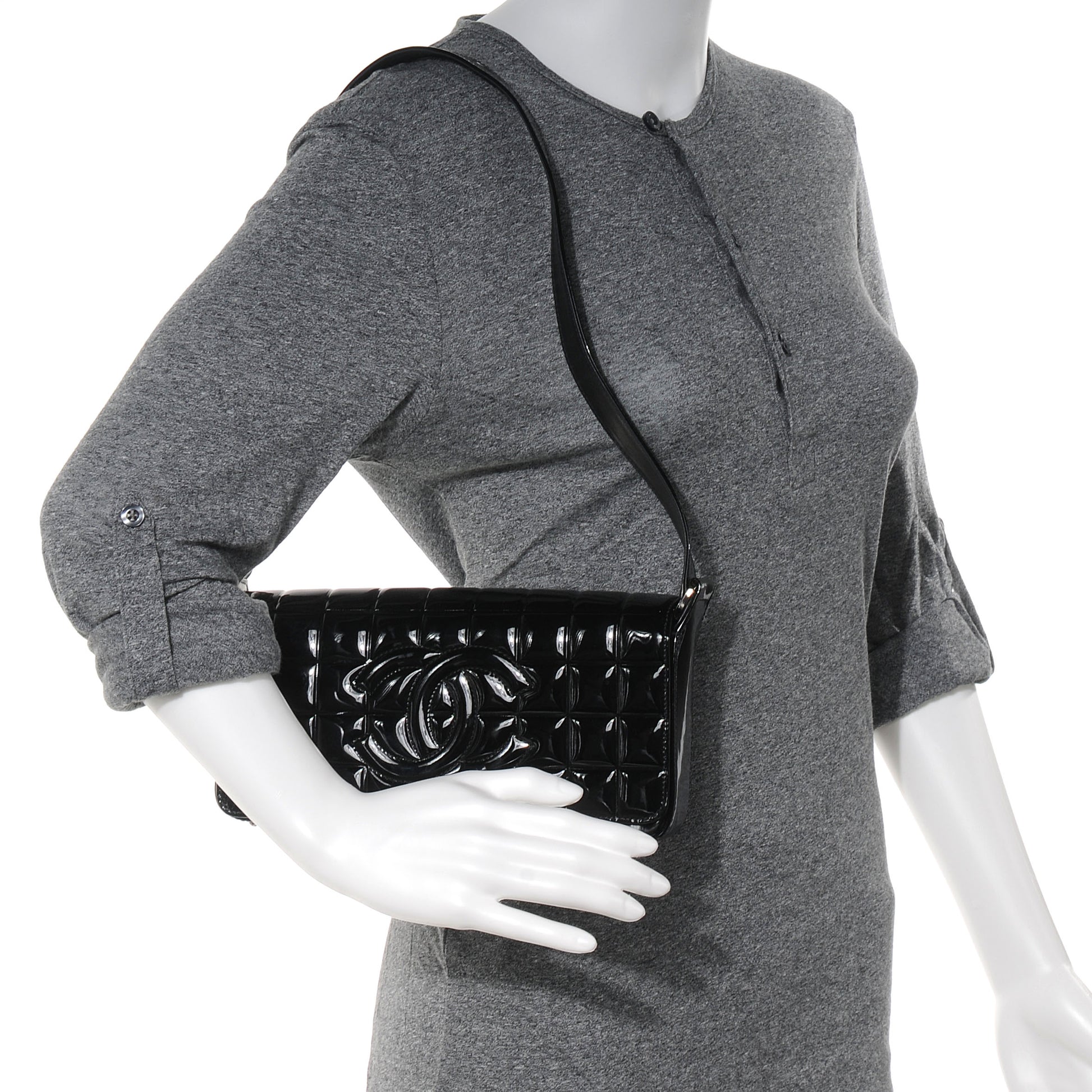 Chanel Patent Chocolate Bar Quilted CC Flap Black 2 of 8