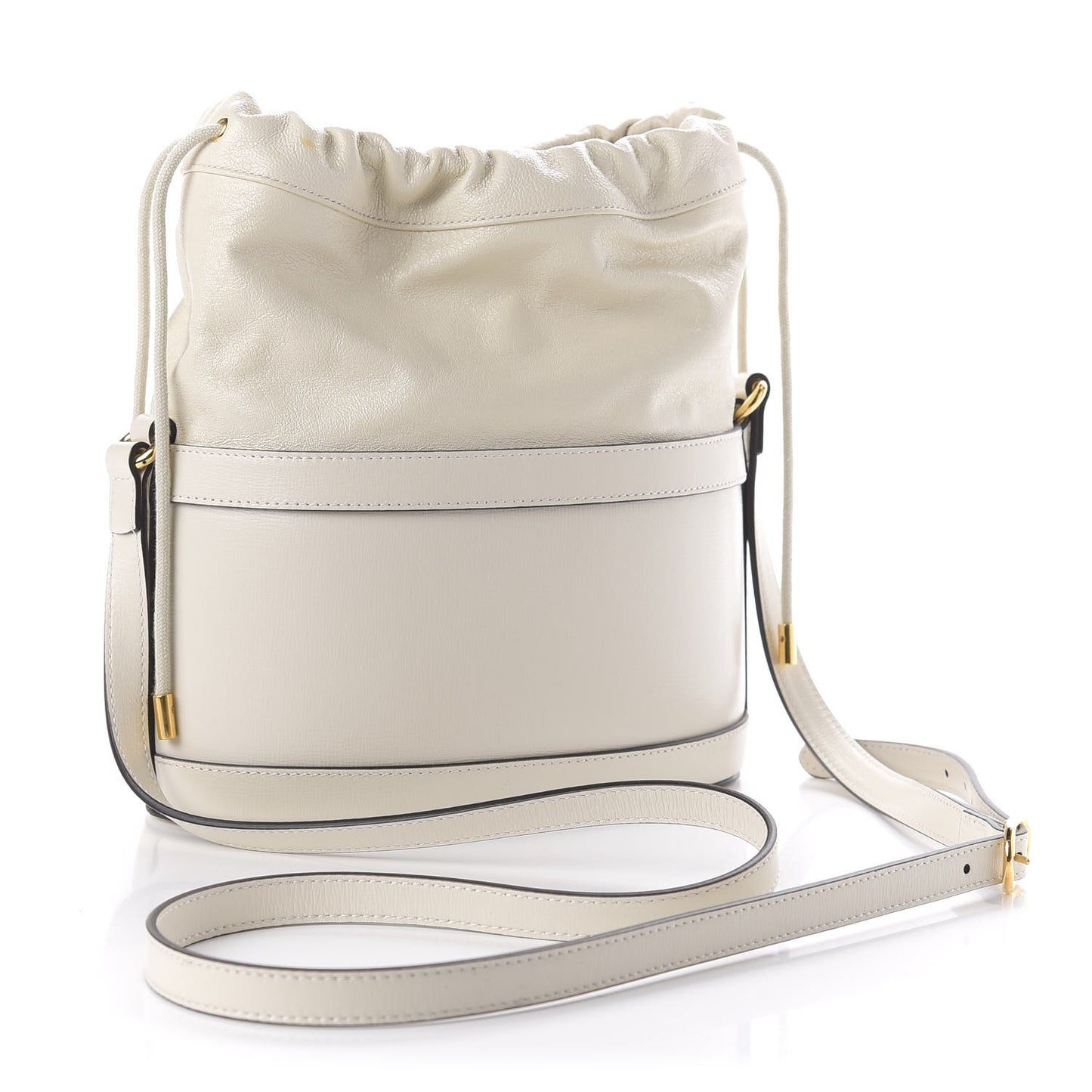 Azalea Sakai Calfskin Horsebit 1955 Drawstring Bucket Bag Mystic White
