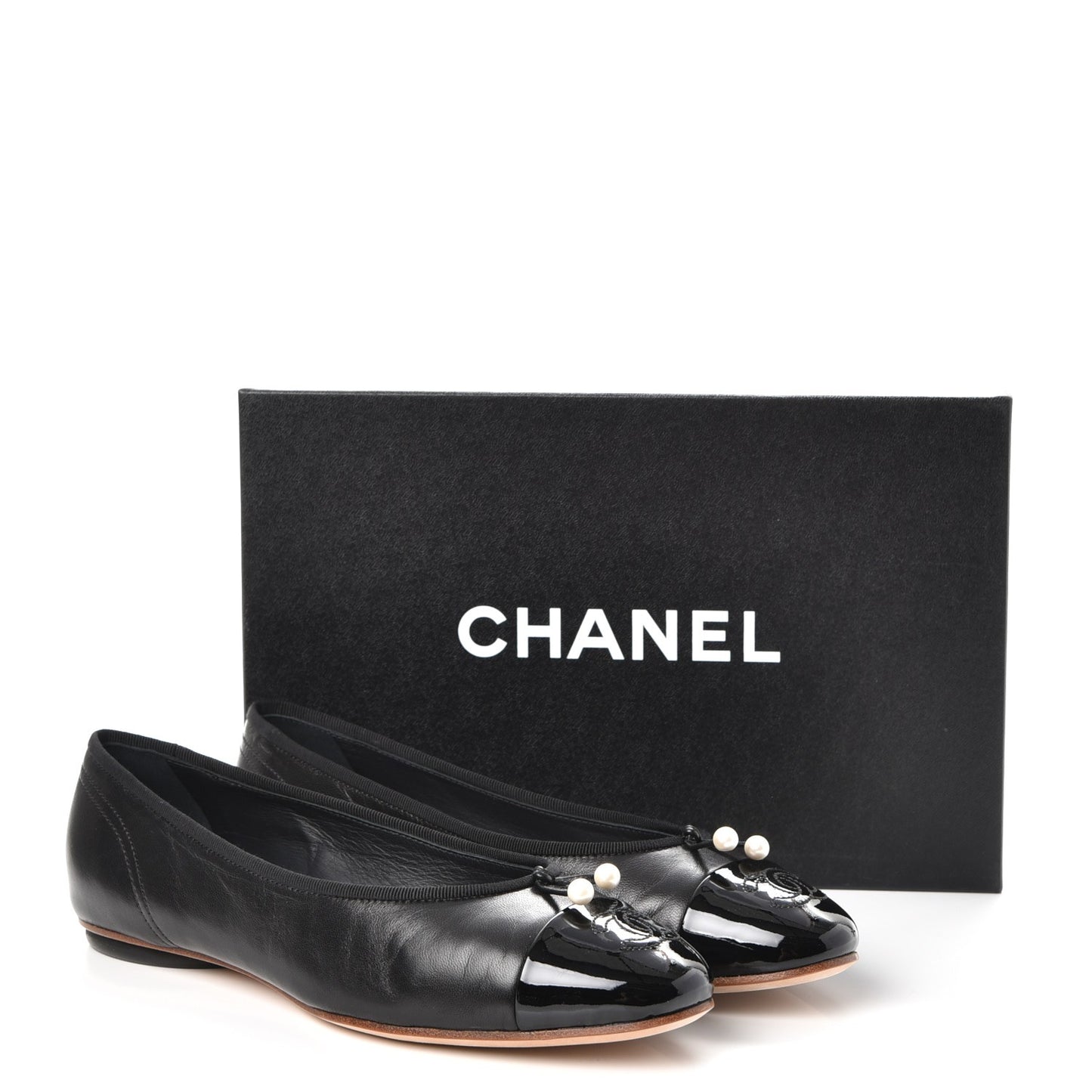 Lambskin Patent Cap Toe Ballerina Flats 38.5 Black