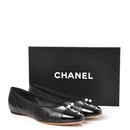 Chanel Lambskin Patent Cap Toe Ballerina Flats 38.5 Black 11 of 11