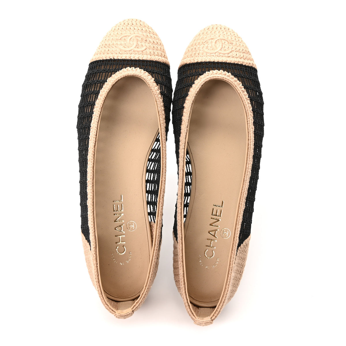 Chanel Raffia Cap Toe Ballerina Flats 41 Black Beige 2 of 9