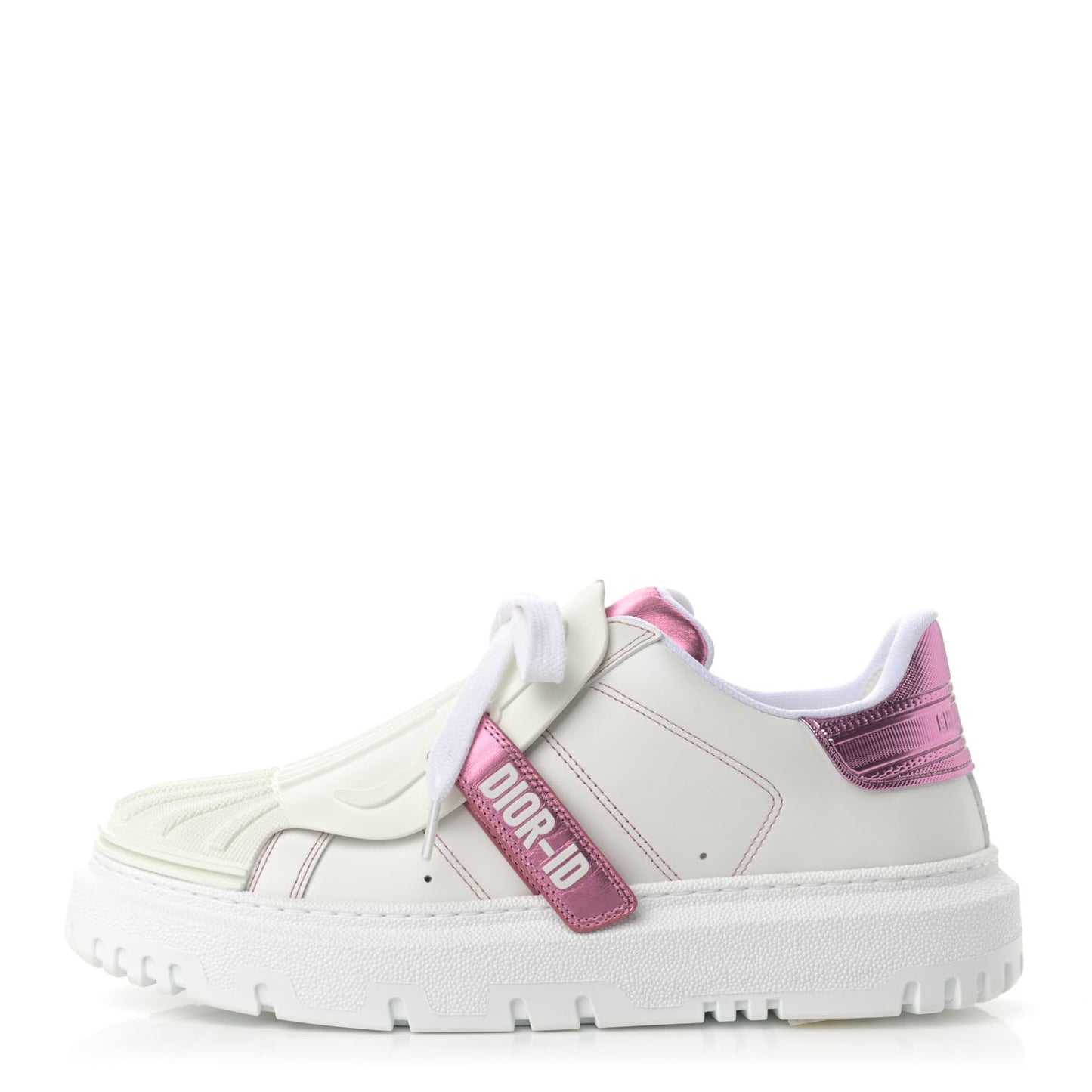 Laminated Calfskin Dior-ID Platform Sneakers 38 White Metallic Pink
