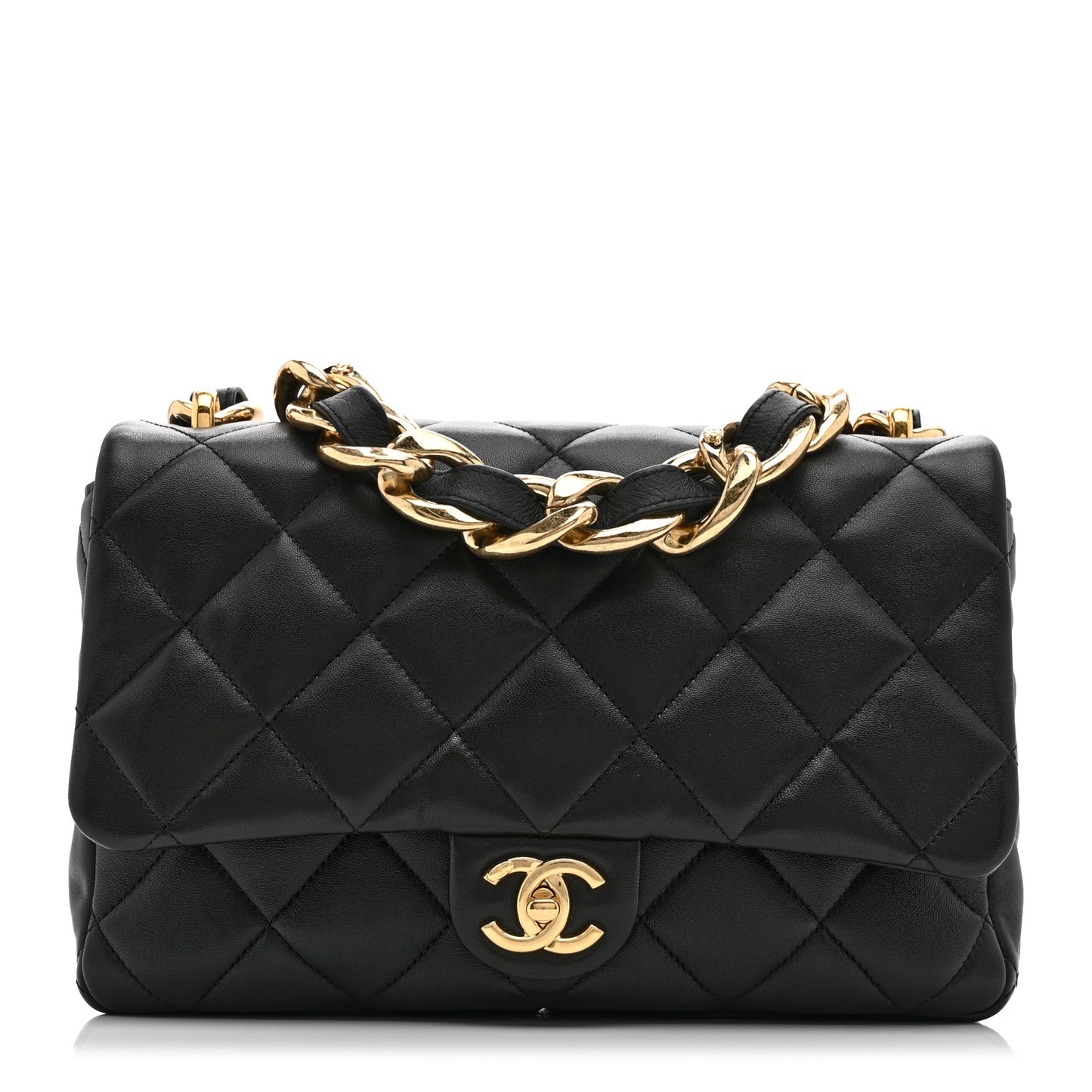 Lambskin Quilted Large CC Funky Town Flap Black