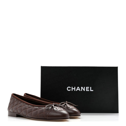 Chanel Lambskin Quilted CC Cap Toe Ballerina Flats 38 Dark Brown 10 of 10