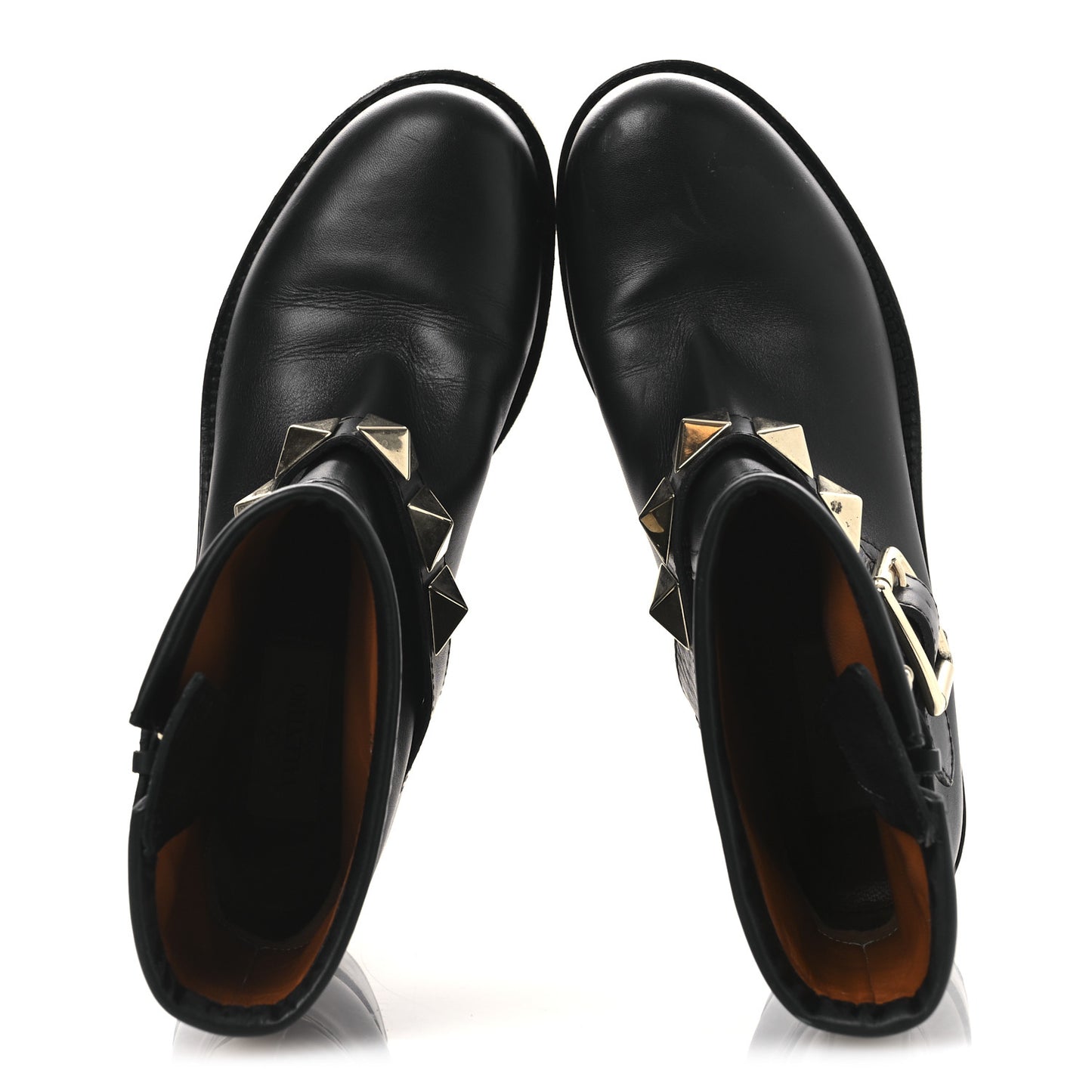 Calfskin Lock Studded 30mm Biker Boots 38 Black