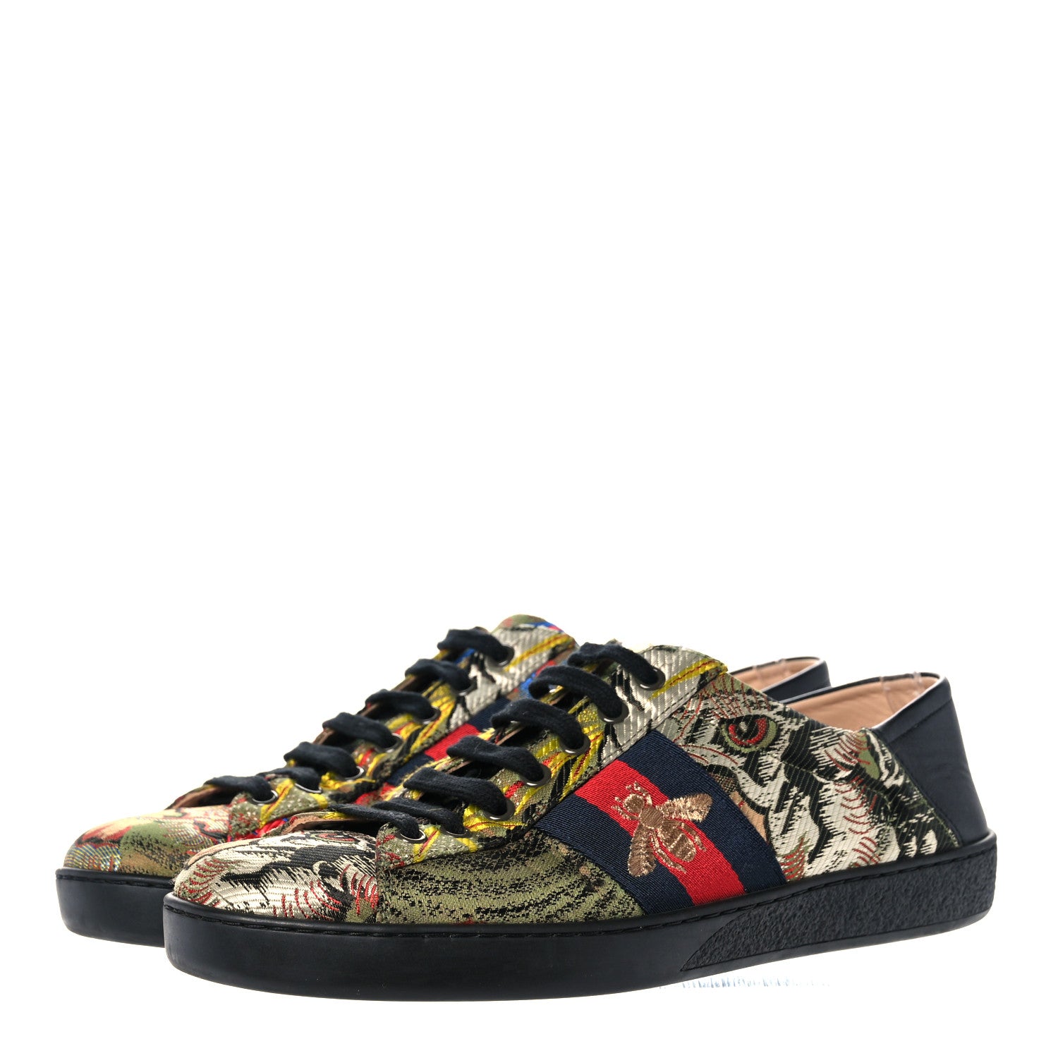 Gucci Brocade Web Bee Mens Ace Sneakers 7.5 Black Multicolor 3 of 10