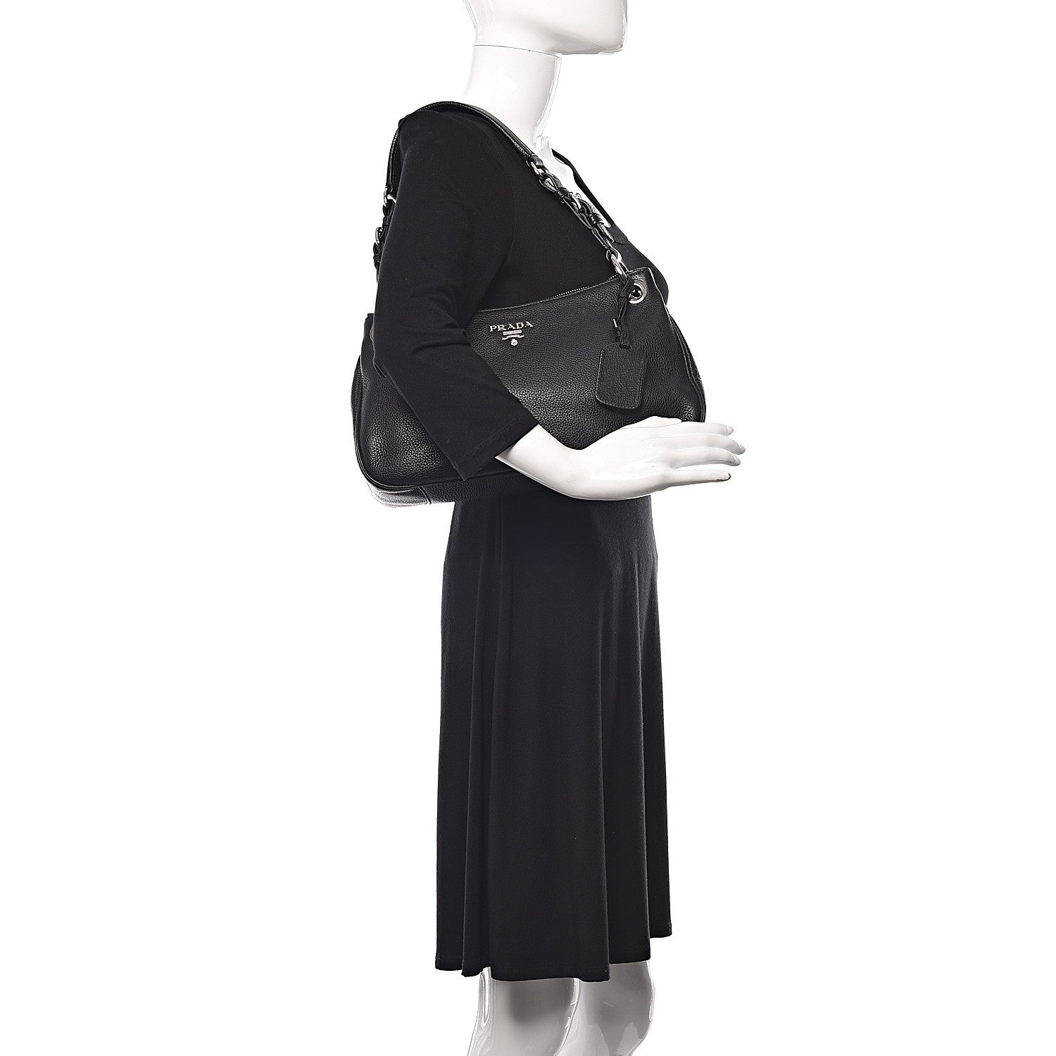 Prada Vitello Daino Shoulder Bag Black 2 of 11